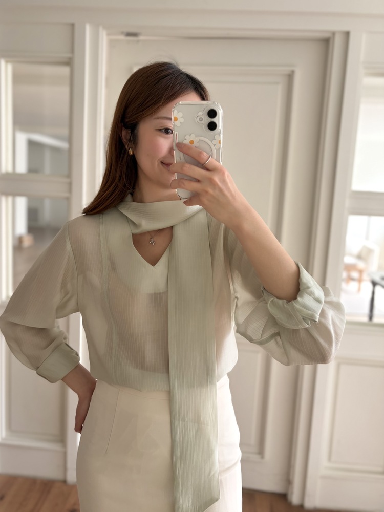 Aurelie Scarf-Tie Blouse (Mint)