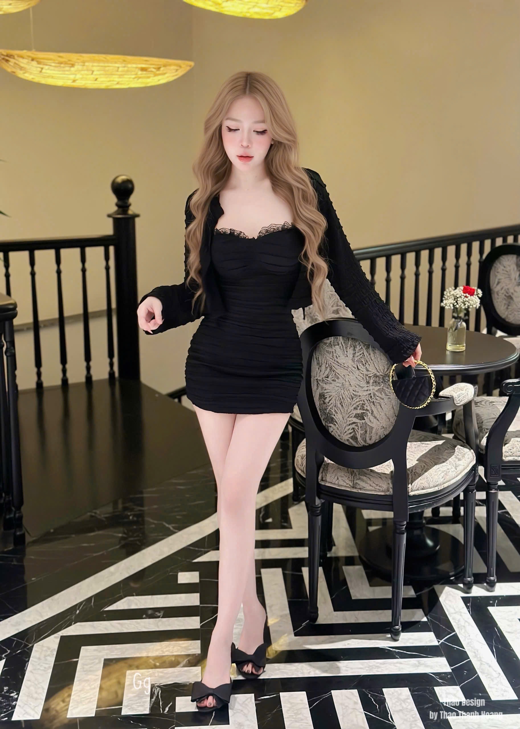 優雅洋裝搭配同色開襟衫两件套