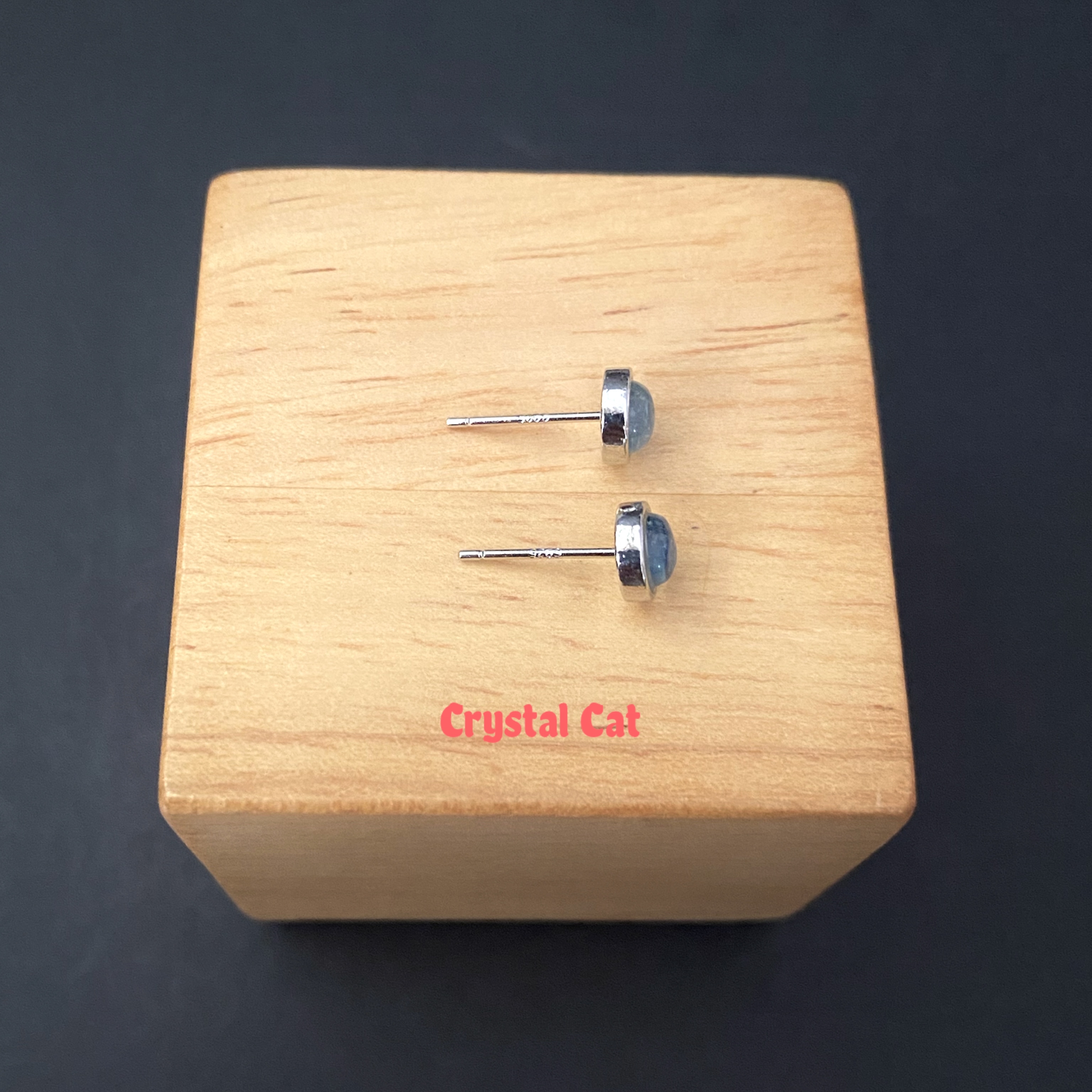 海藍寶925純銀耳釘 6.5mm
