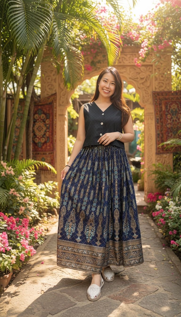 2358 Royal blue Feather Foil Stamping Skirt 39"