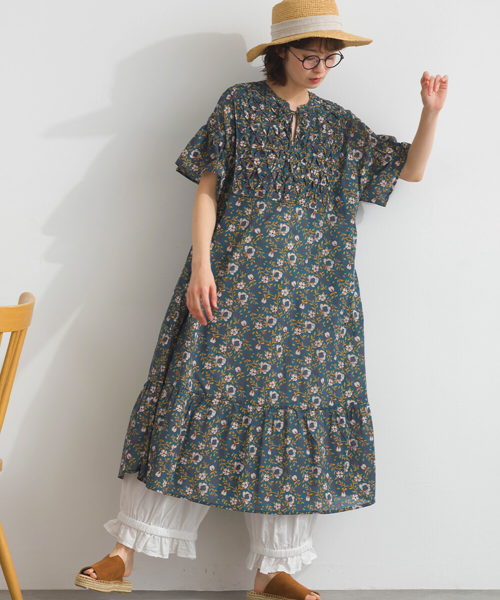LP - 印度棉復古花卉連身裙 (藍色)