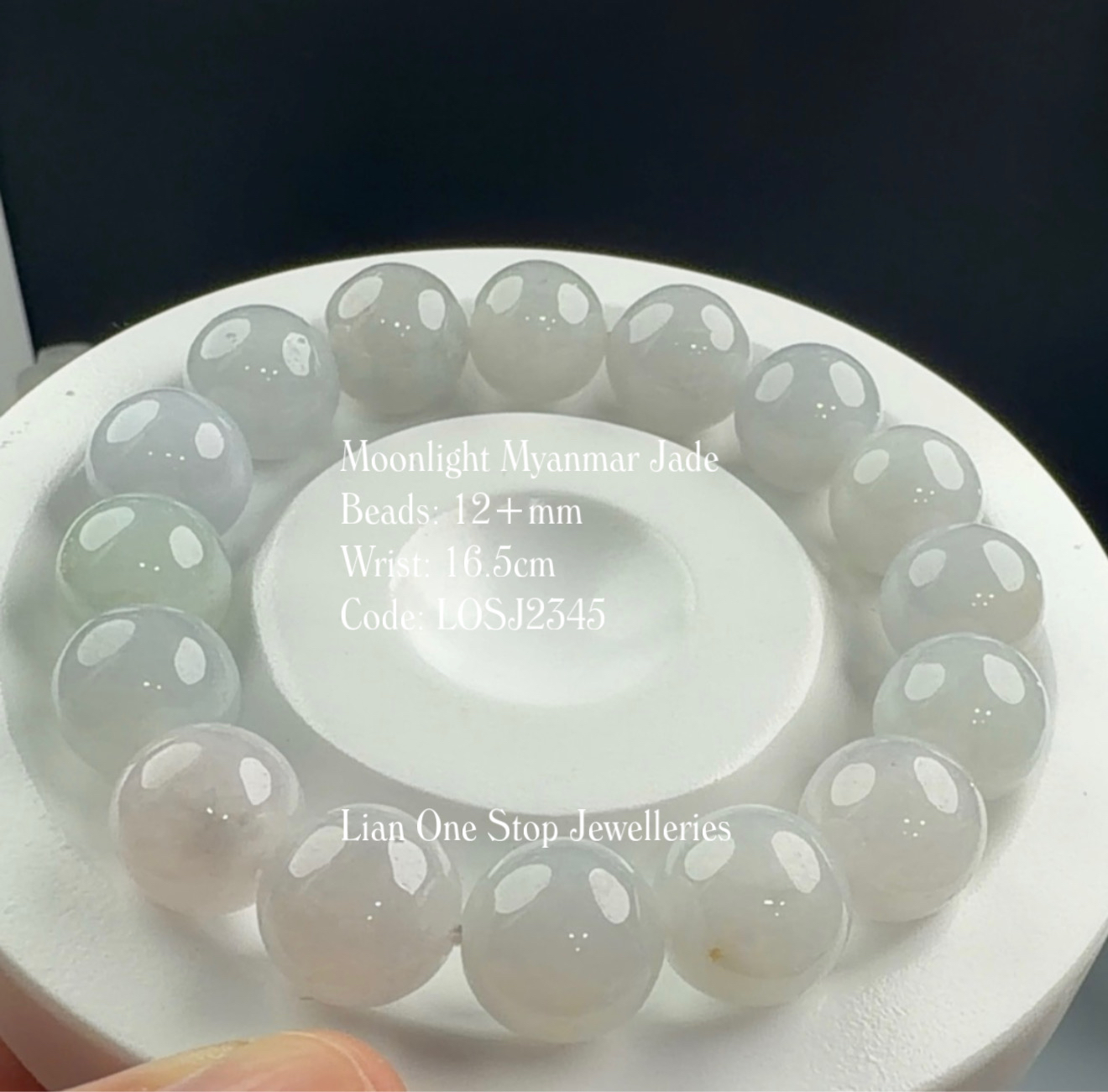 Code: LOSJ2345 Moonlight Myanmar Jade 12+mm 