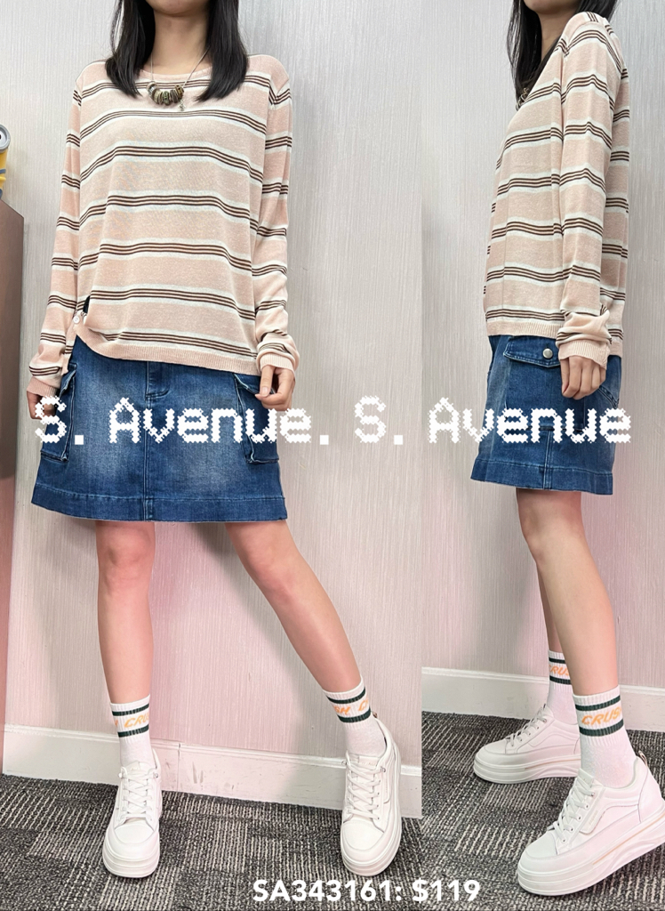 SA343161: 長袖間條下扣撍線top