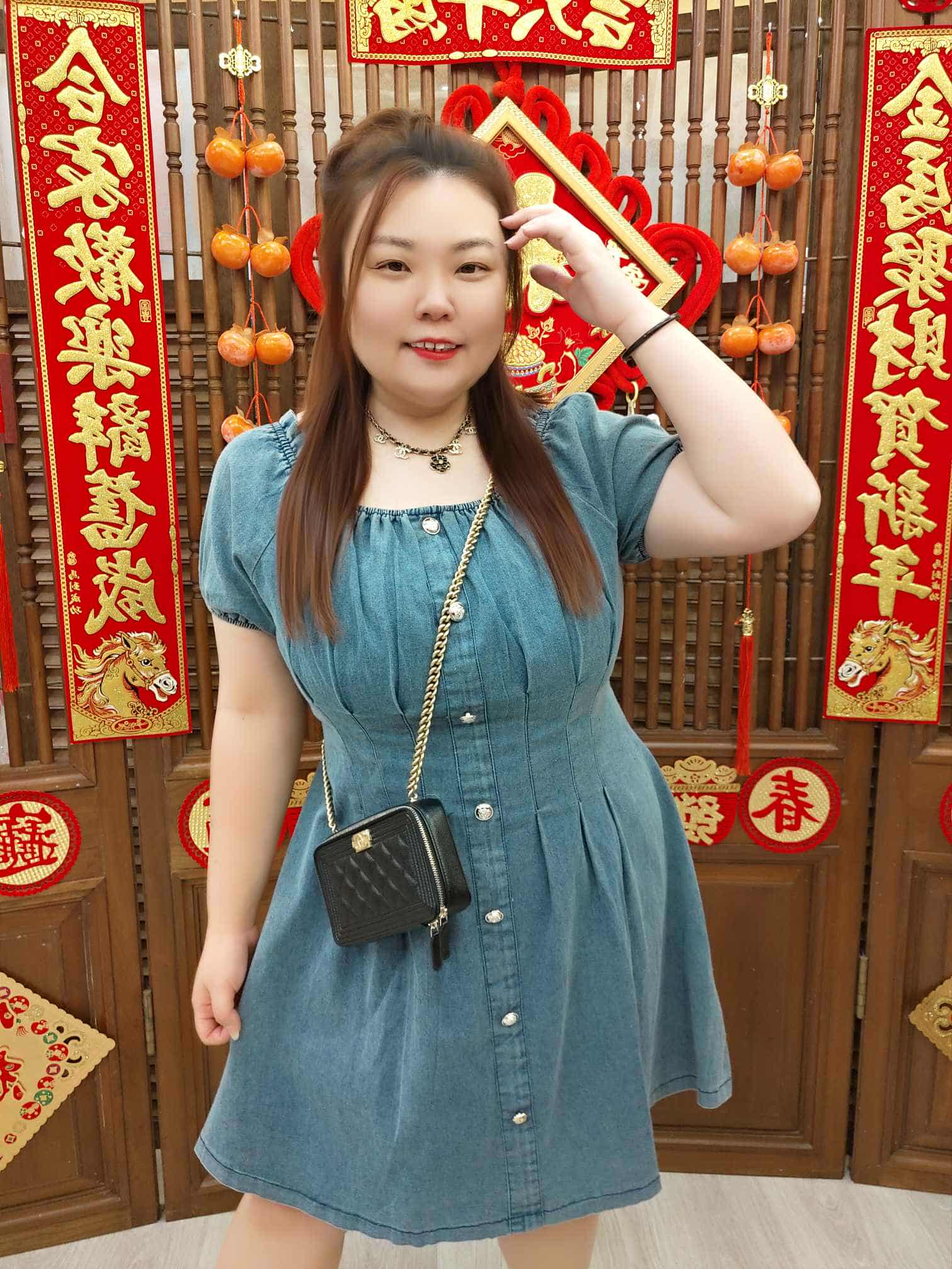 DBD04 TW#5131 港风金排扣牛仔连衣裙