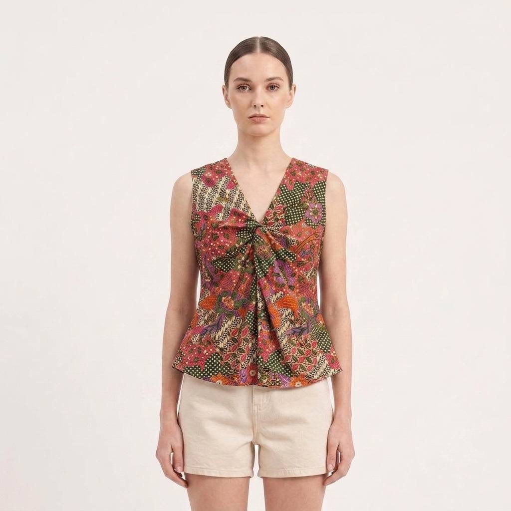 T3430 - Knotted Sleeveless Batik Top 