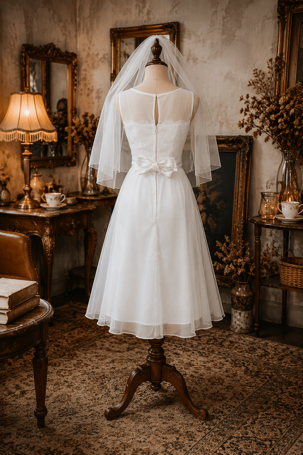 RARE! Vintage 1960s White Day Dress / 60s Wedding Dress with Veil from Canada(MT1228)