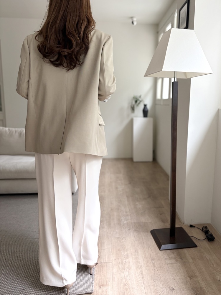 Margot Blazer with Striped Cuffs (Beige)
