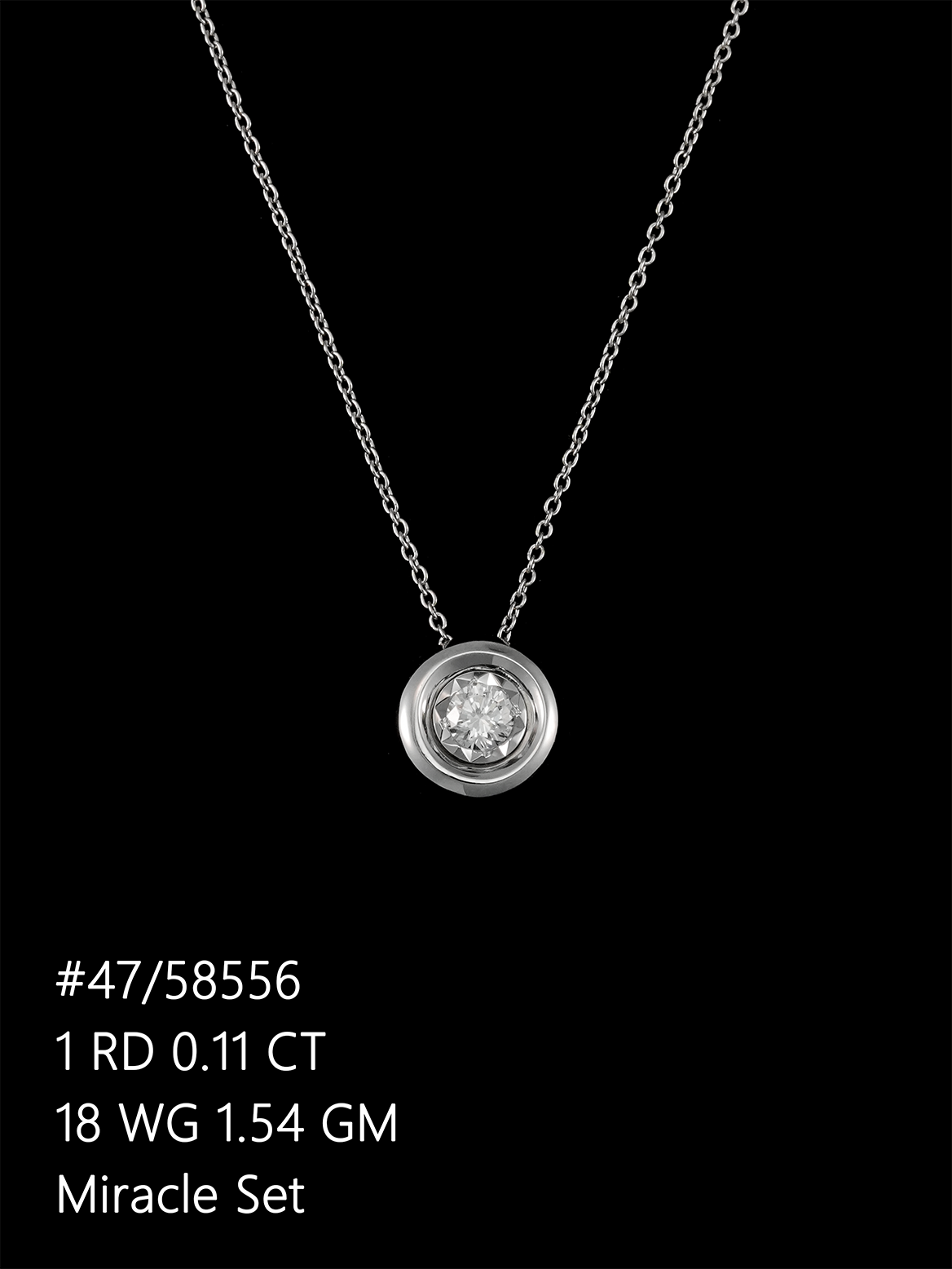 #58556 18K白金天然鑽石圓形吊墜頸鏈