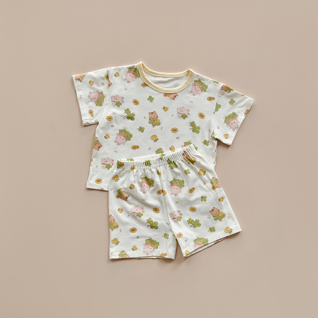 26S/S DTD夏日花草派對系列-莫代爾彈力5分袖上下套裝