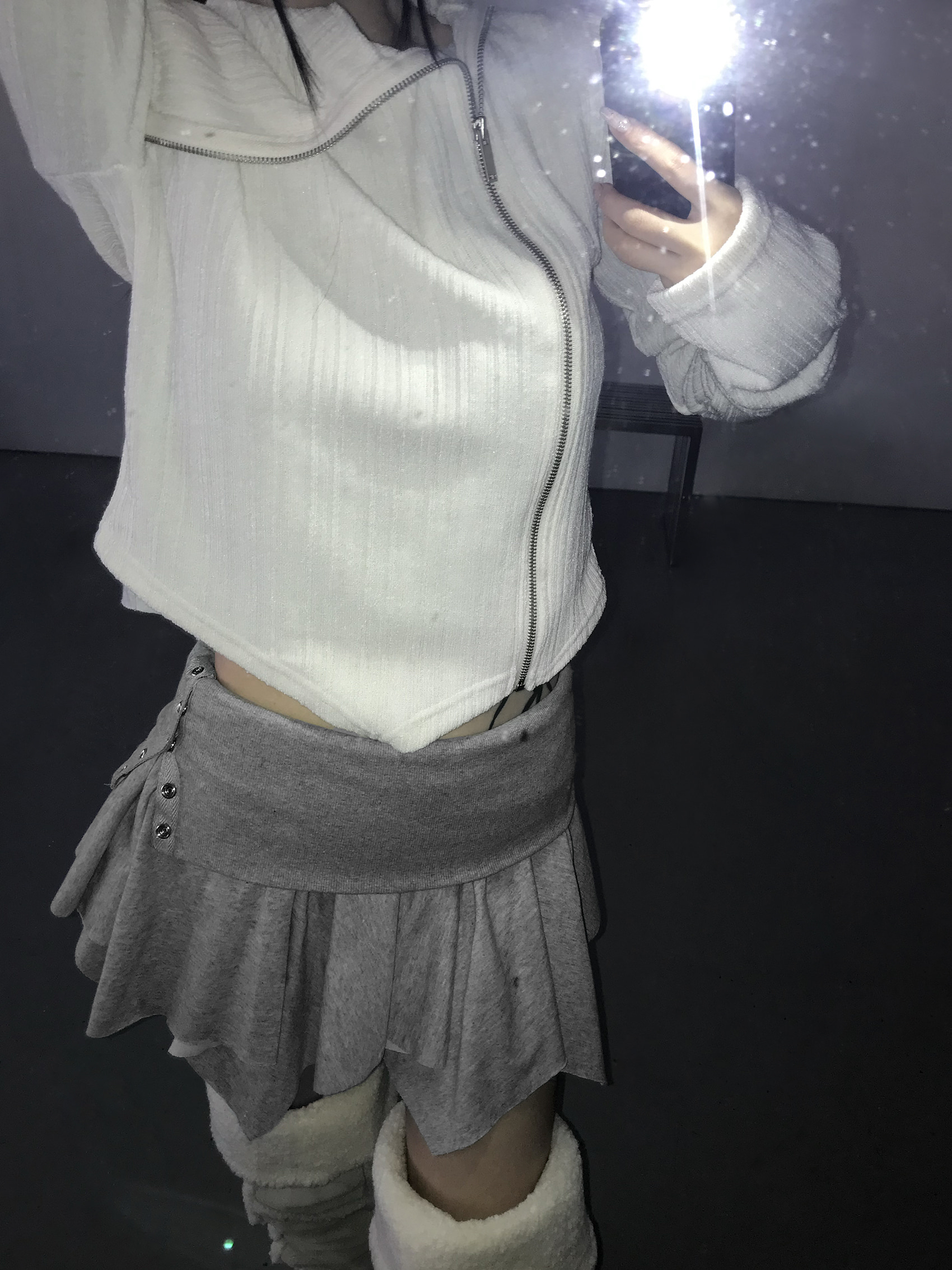 Snap Button Ruffle Mini Skirt