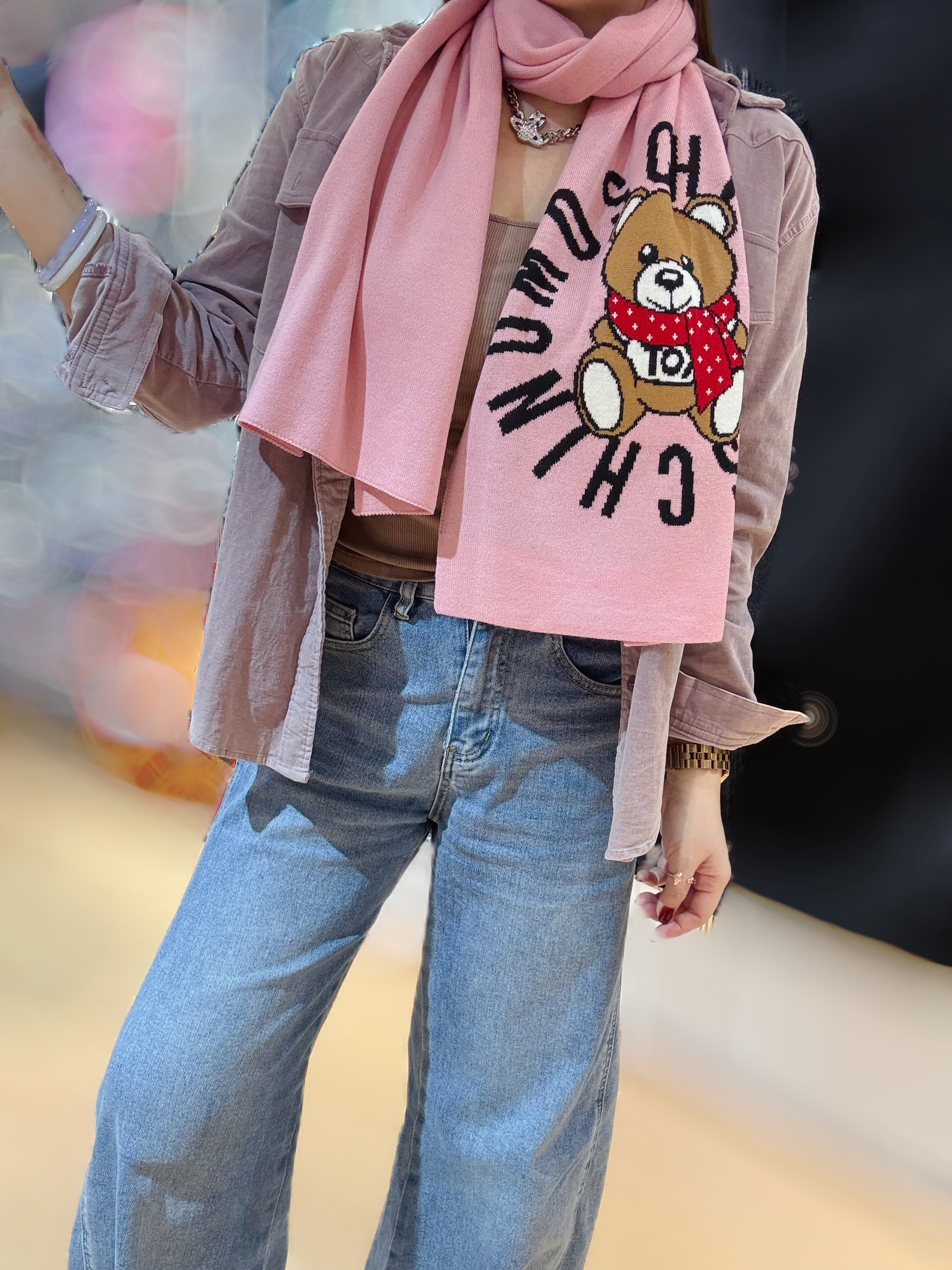 Mischief scarf bear/30673/pink