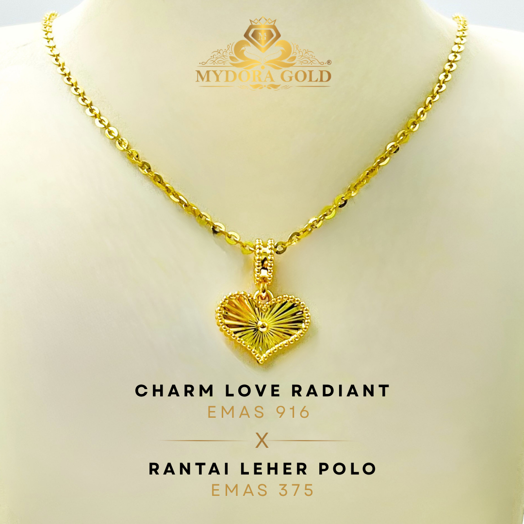 MYDORA Golden Duo Set – Rantai Leher Polo (2g+) Emas 375 + Pendant Emas 916
