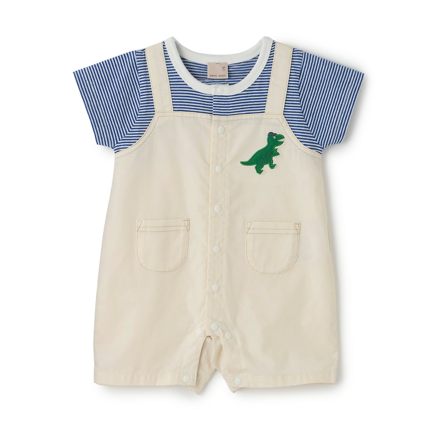 🇯🇵預訂 日本直送🇯🇵Petit Main三色動物刺繡條紋吊帶口袋短袖連身服