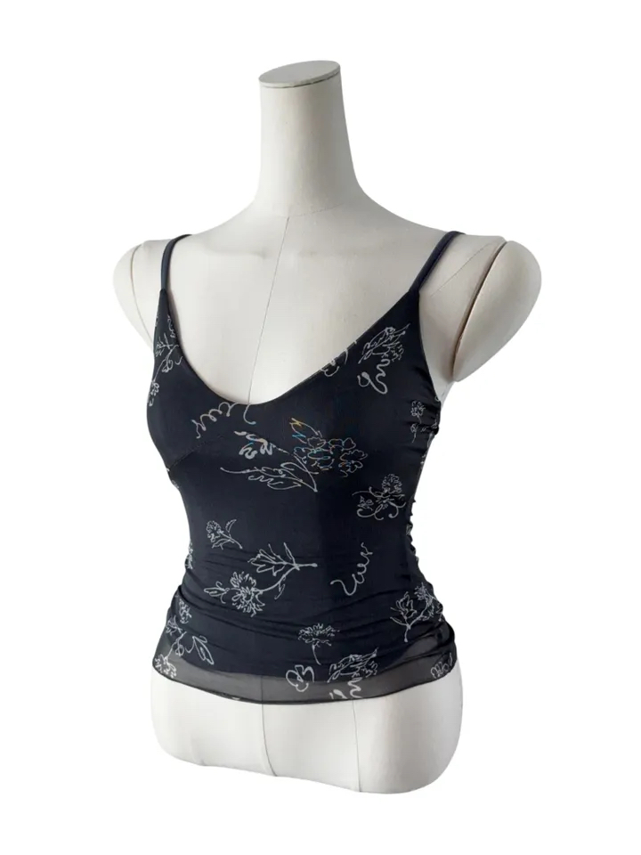 Abstract Floral Print Mesh Cami Top