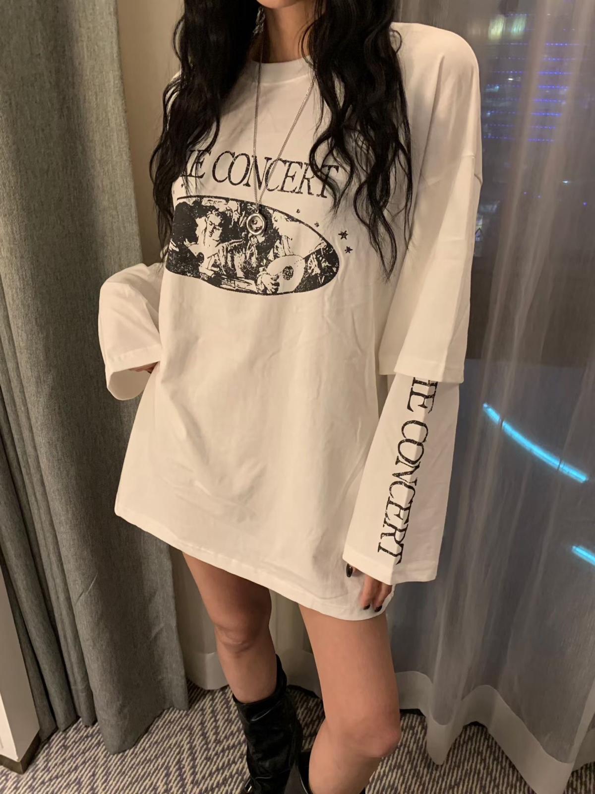 I73 假兩件Print Tee