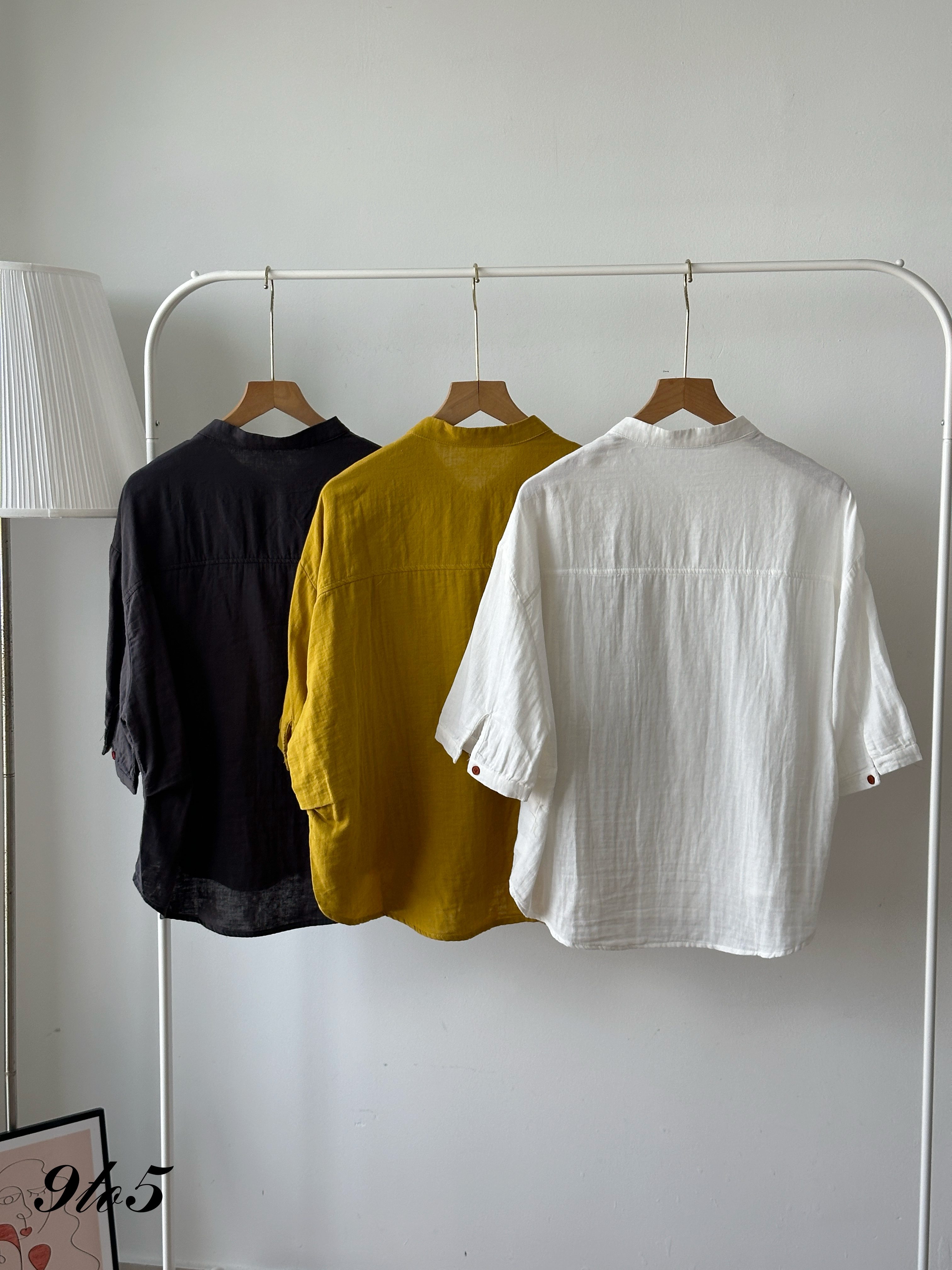 T4272 Stand Collar Half Sleeve Shirt - 3 Colors 