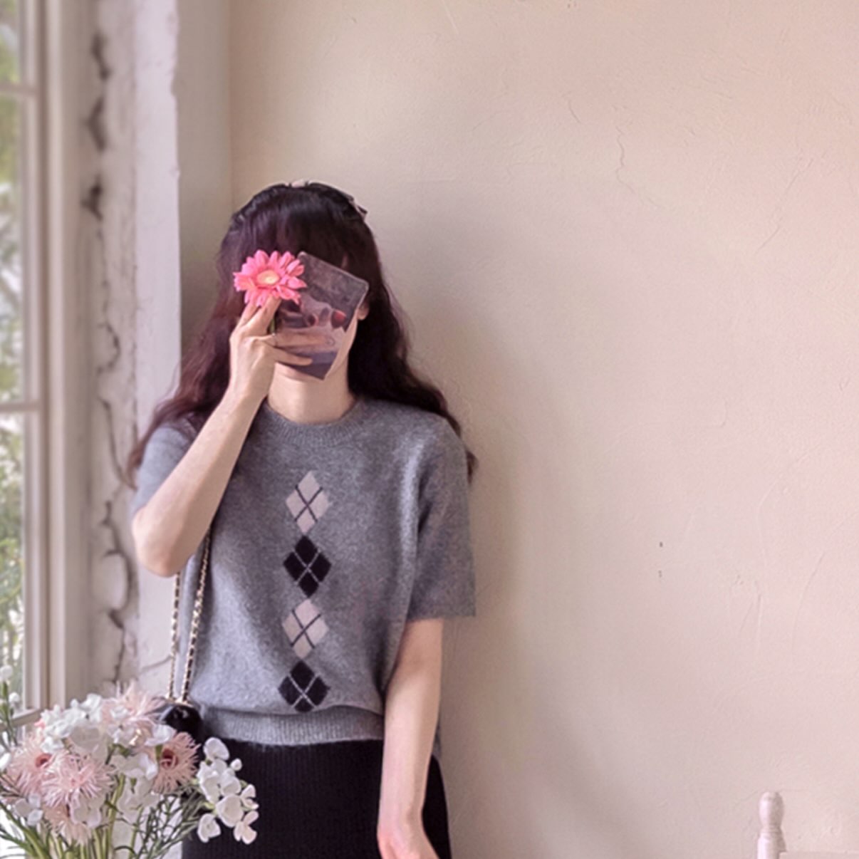 ❥菱格串毛衣。