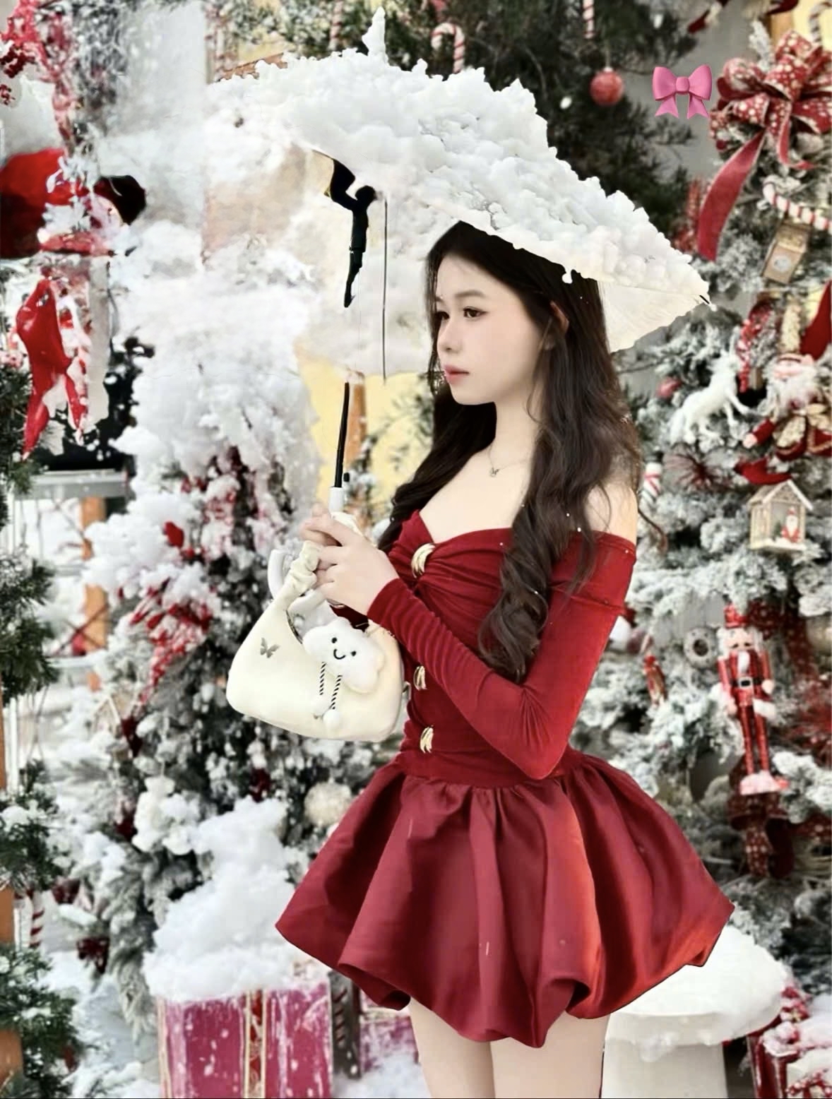 可爱一字肩蓬蓬裙