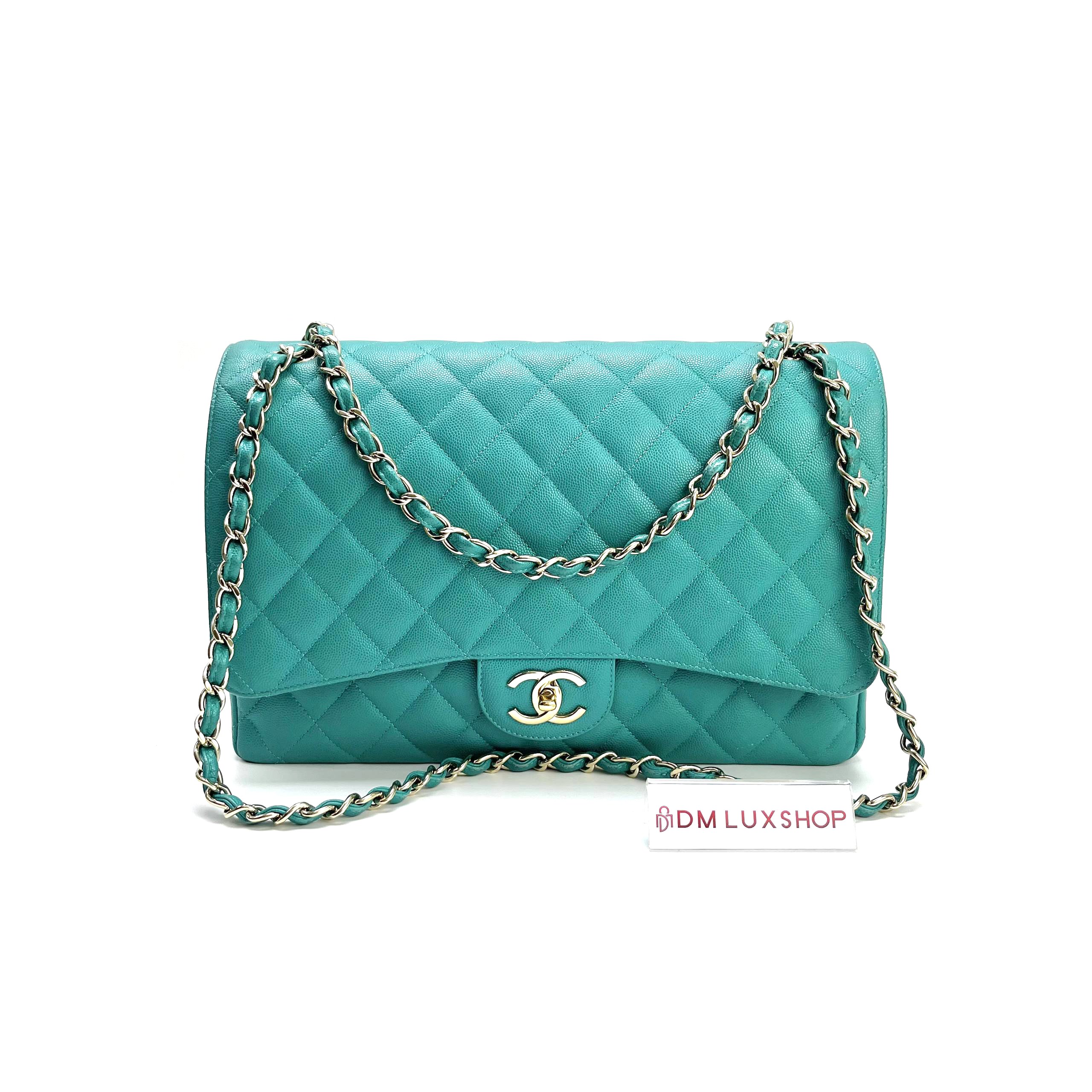 Chanel Maxi Green Caviar CF GHW (Serial 23)