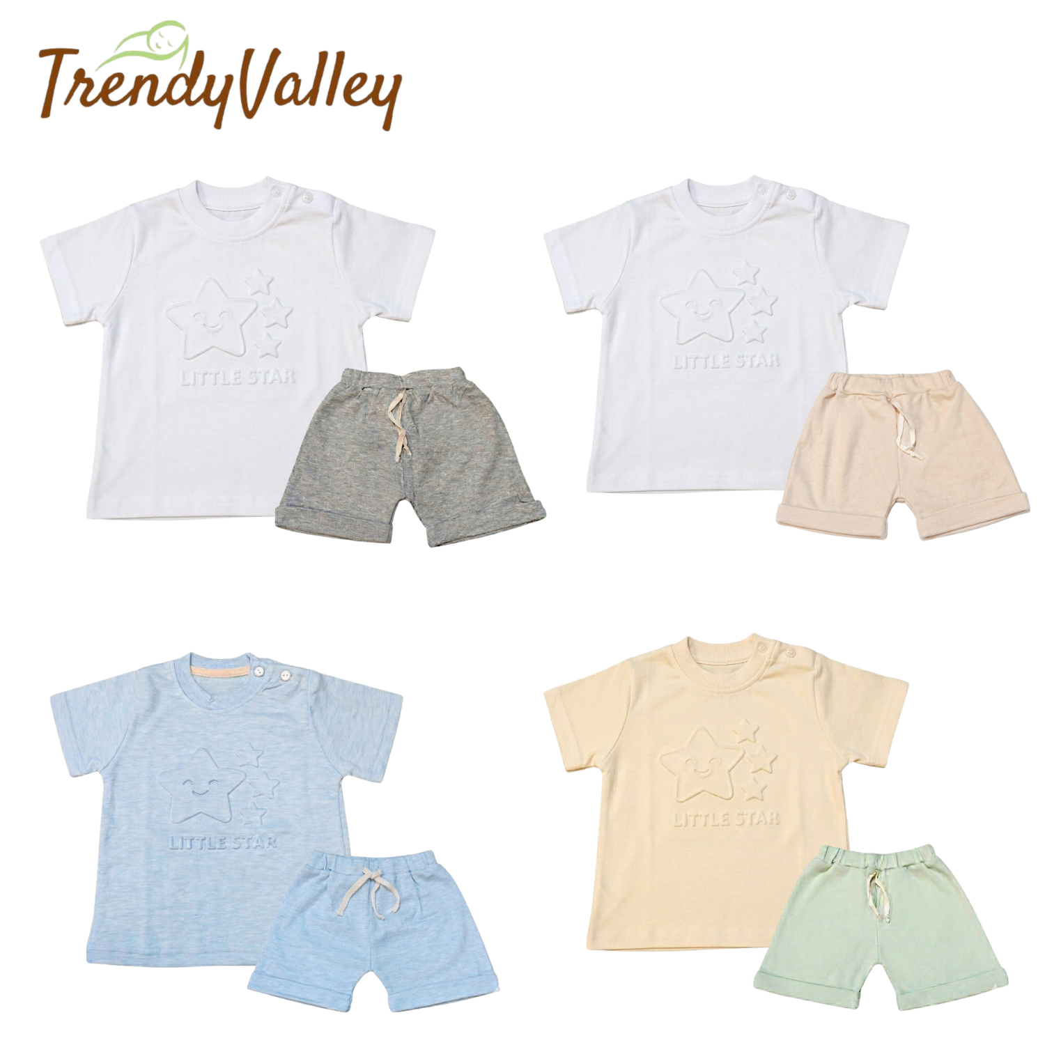 Trendyvalley Organic Cotton Short Sleeve Baby T-Shirt & Short Pant ( Little Star)