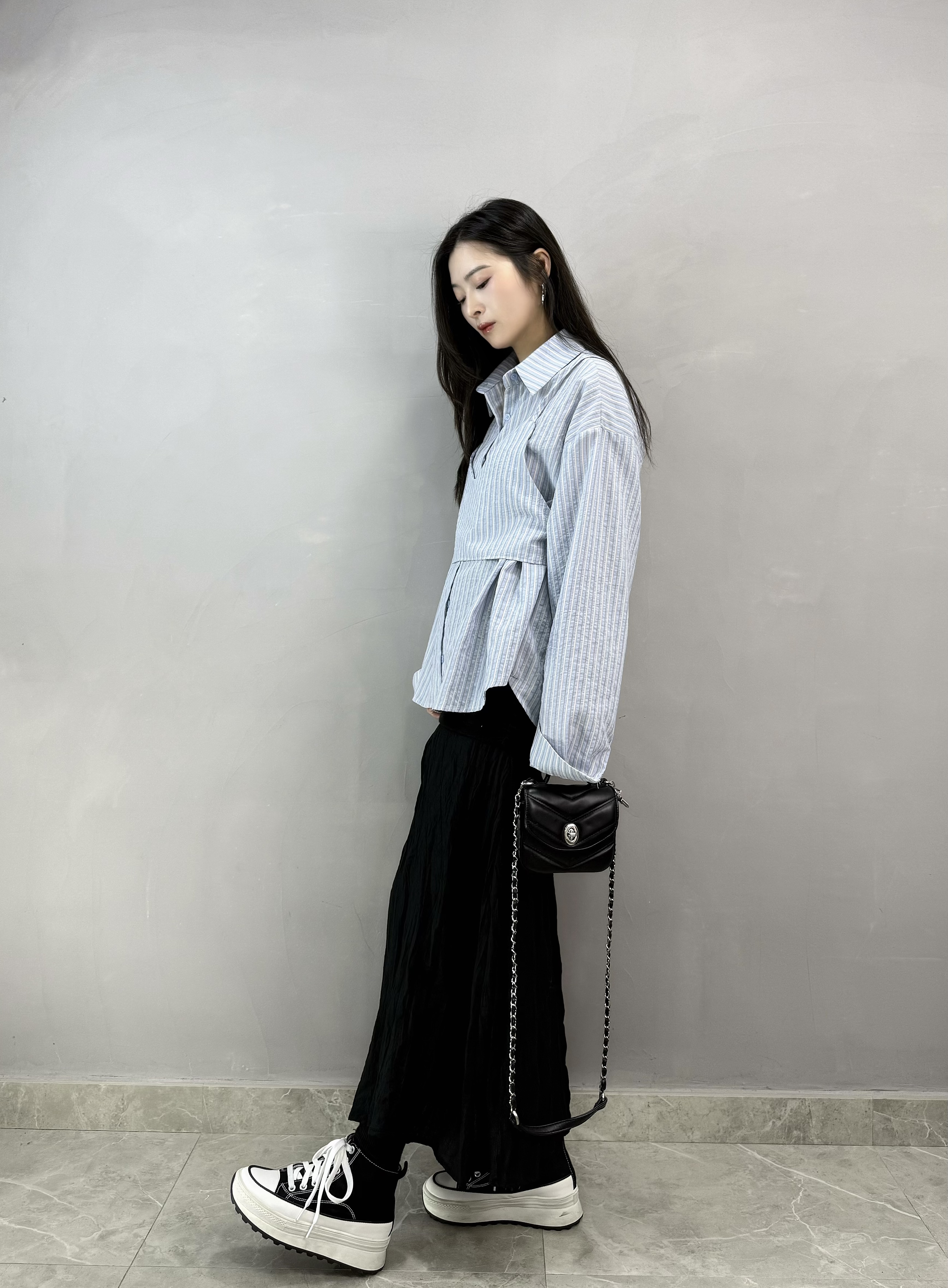 J80 條子恤衫+吊帶Set