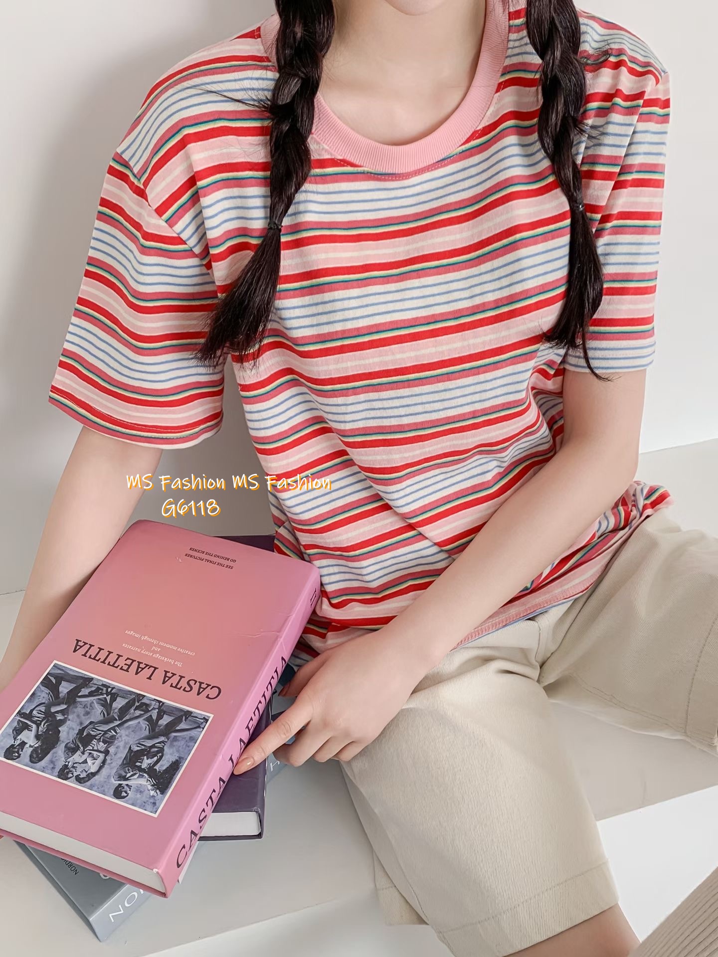 G6118 韓國🇰🇷拼邊領橫間tee