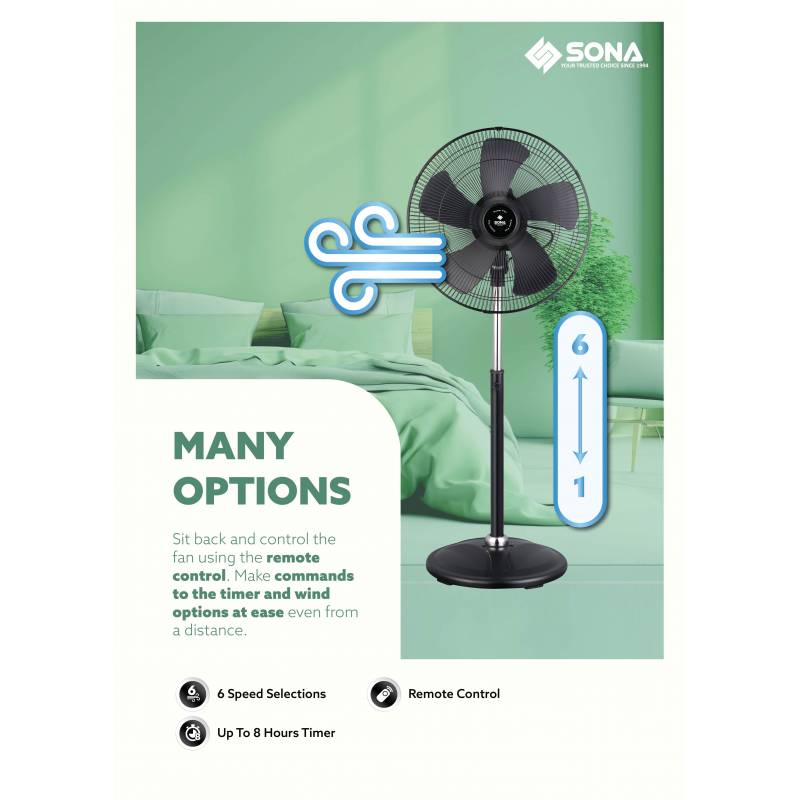 SONA 18” Remote DC Power Stand Fan SSO 6663DCP