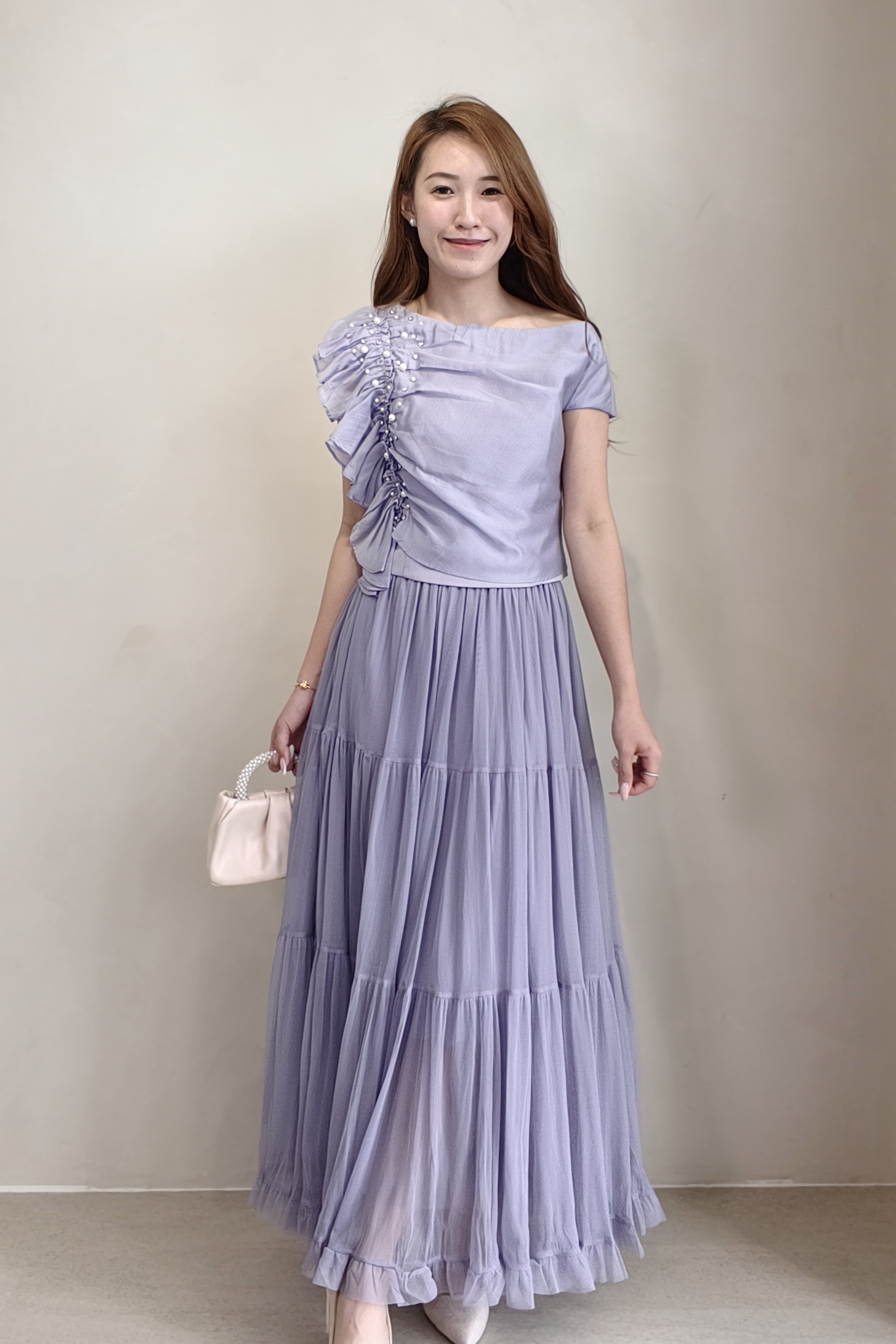10141364 Pearl Ruffle Draped Blouse