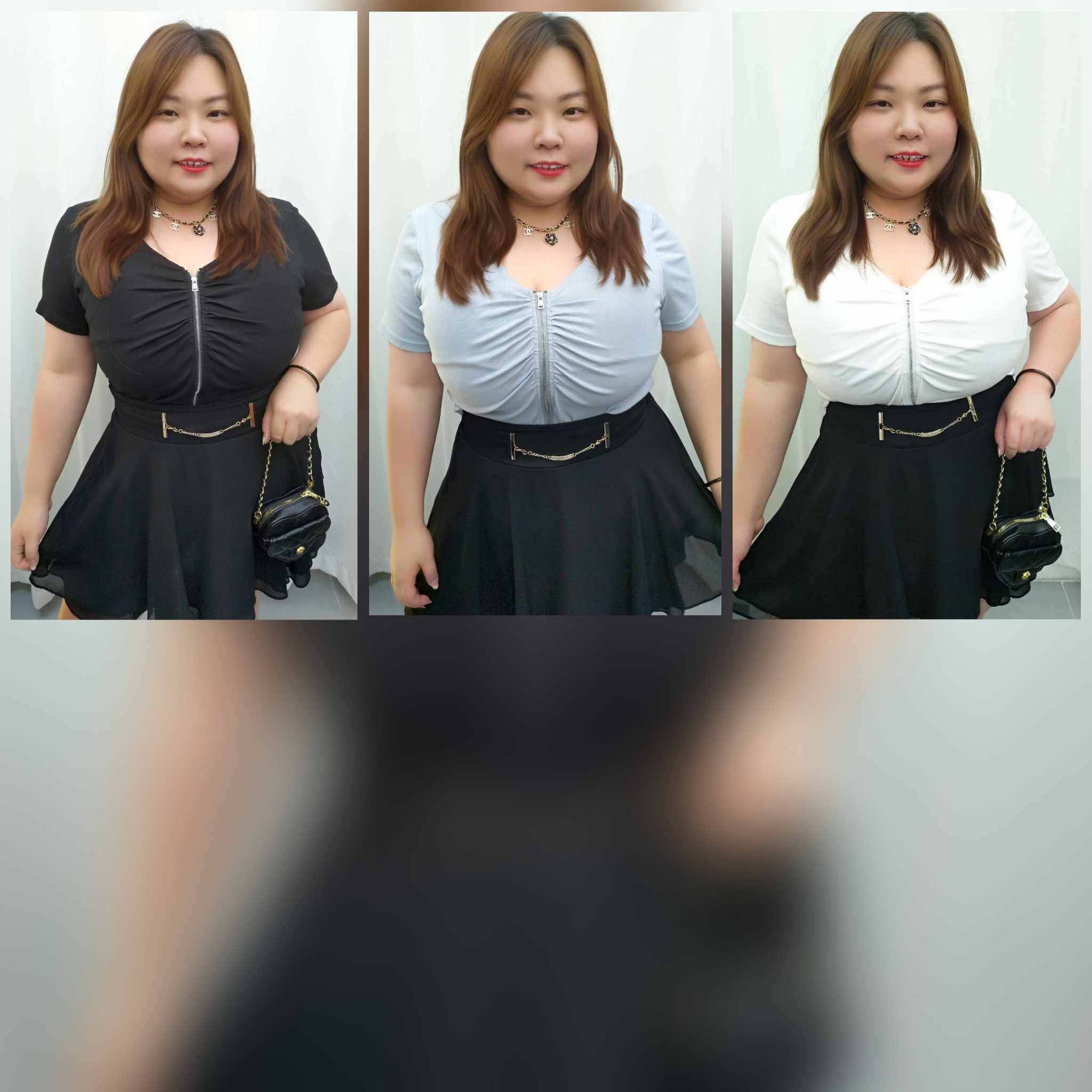 TW#8167 拉链小褶皱附垫设计上衣