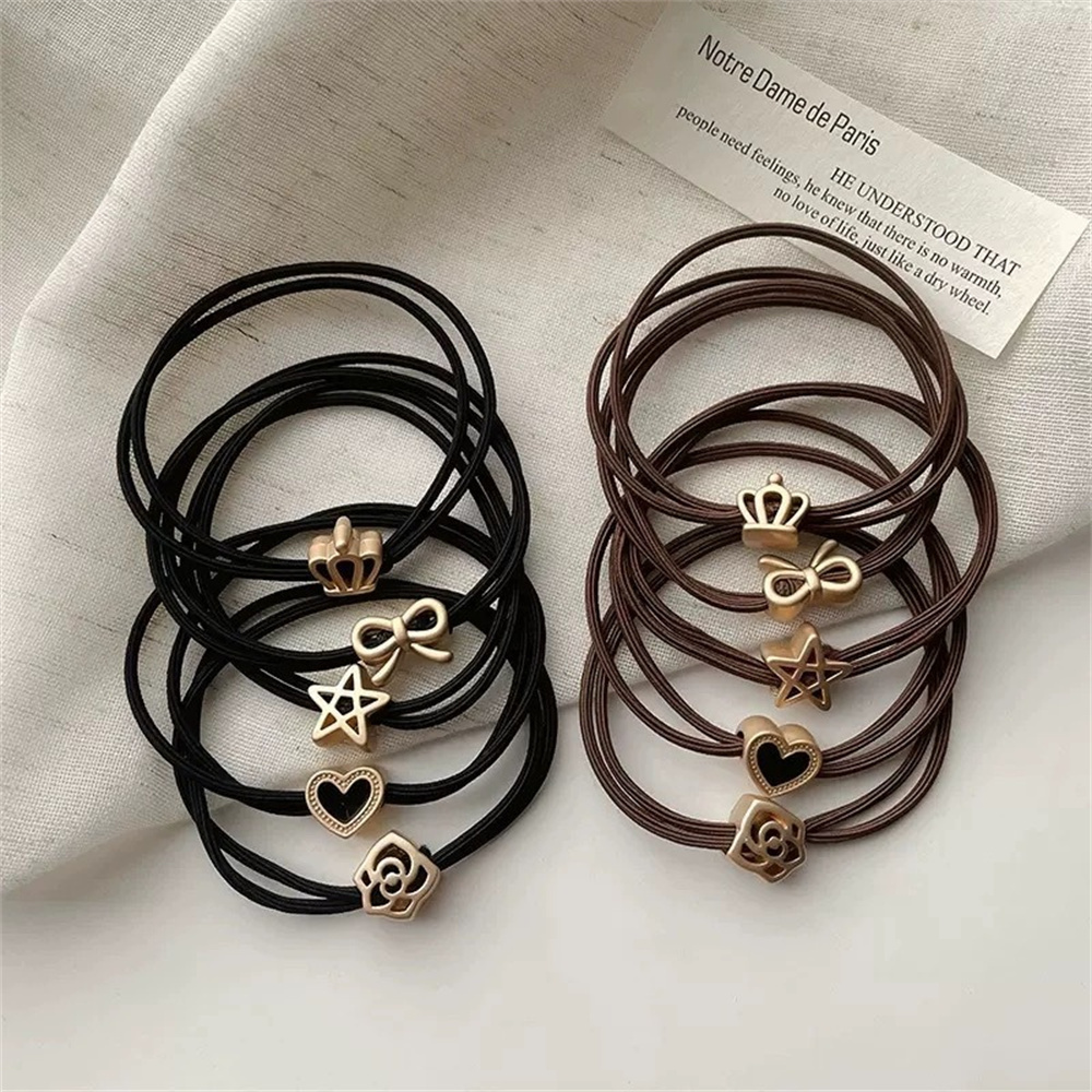 簡約頭繩 髪繩 橡皮筋 頭飾 扎頭髮 橡筋 扎頭繩 5件裝 咖色 [平行進口] HK2711