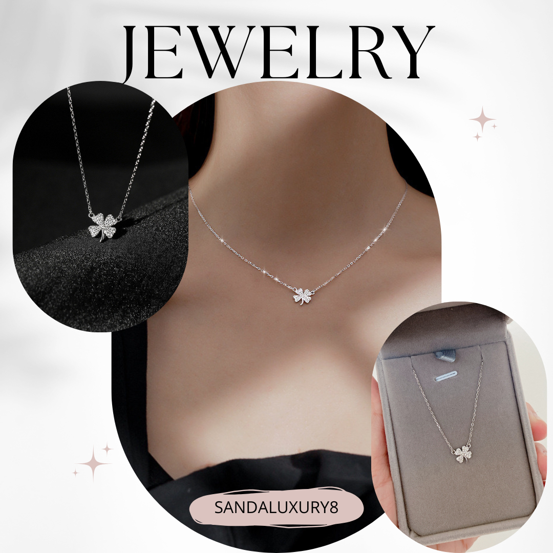 Silver Four Leaf Clover Necklace with Cubic Zirconia  - Minimalist Jewelry for Women