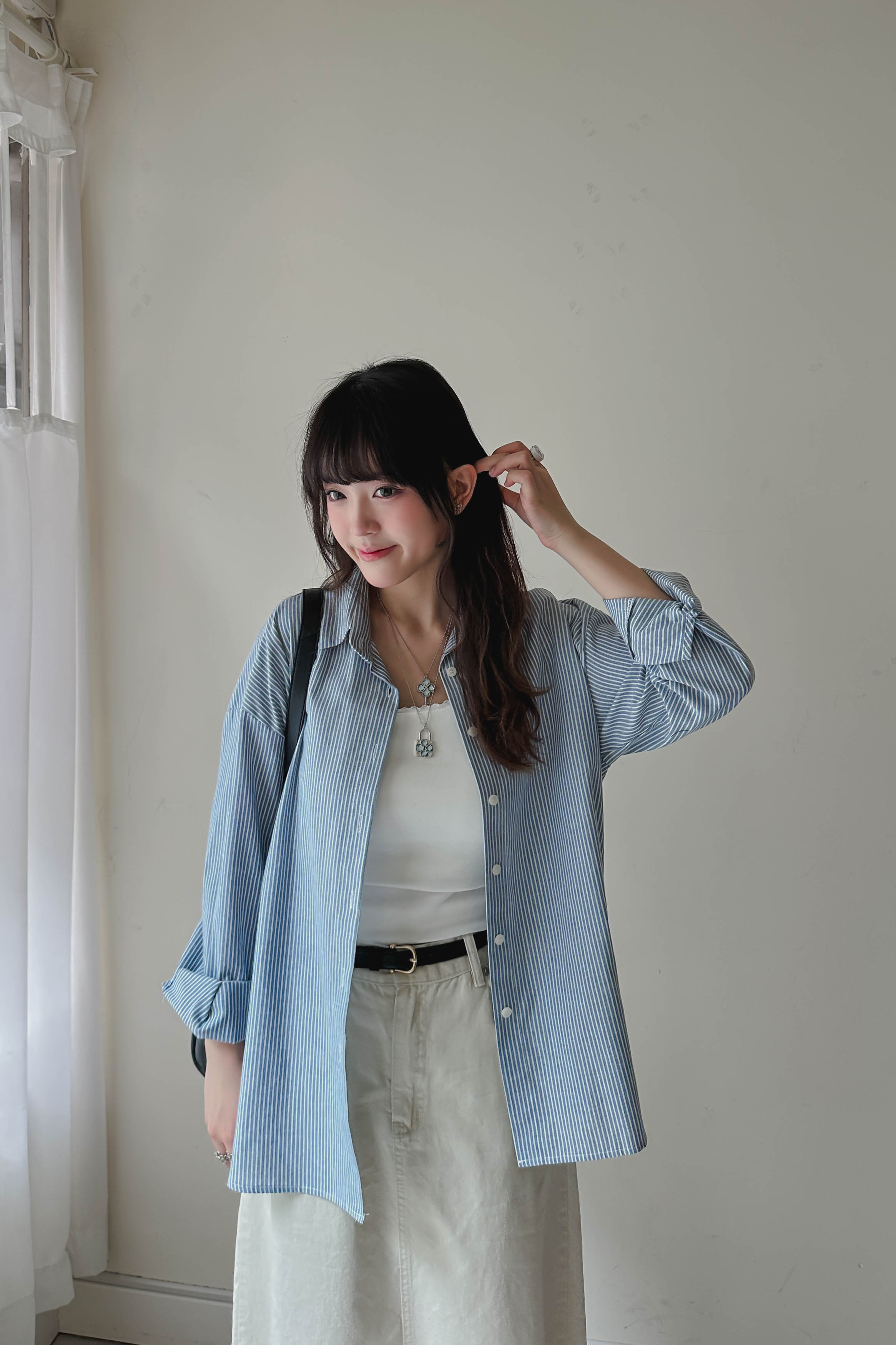 春夏直紋薄襯衫 (兩色入)