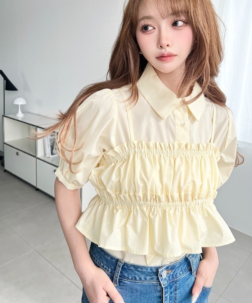 荷葉邊抹胸短袖襯衫上衣【JT036】