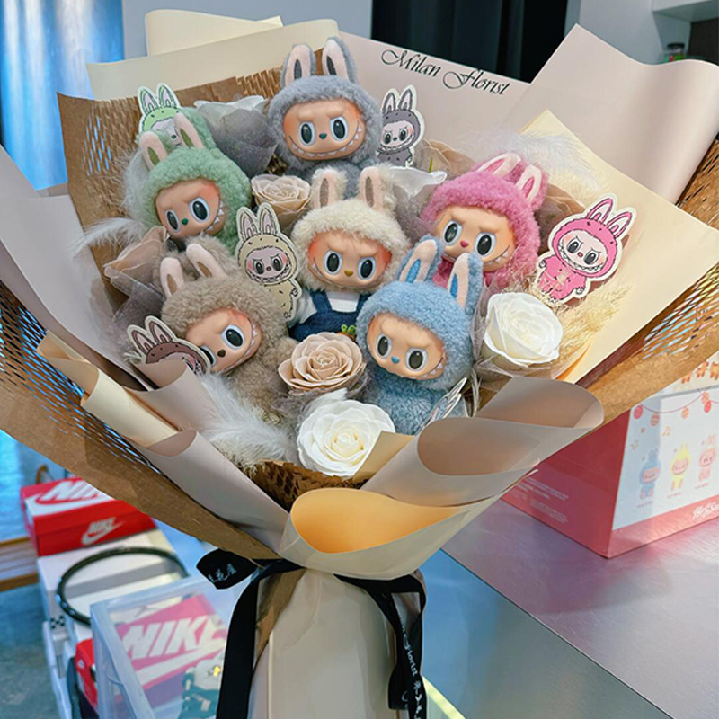 情人節labubu款多款仿真香皂花擺設