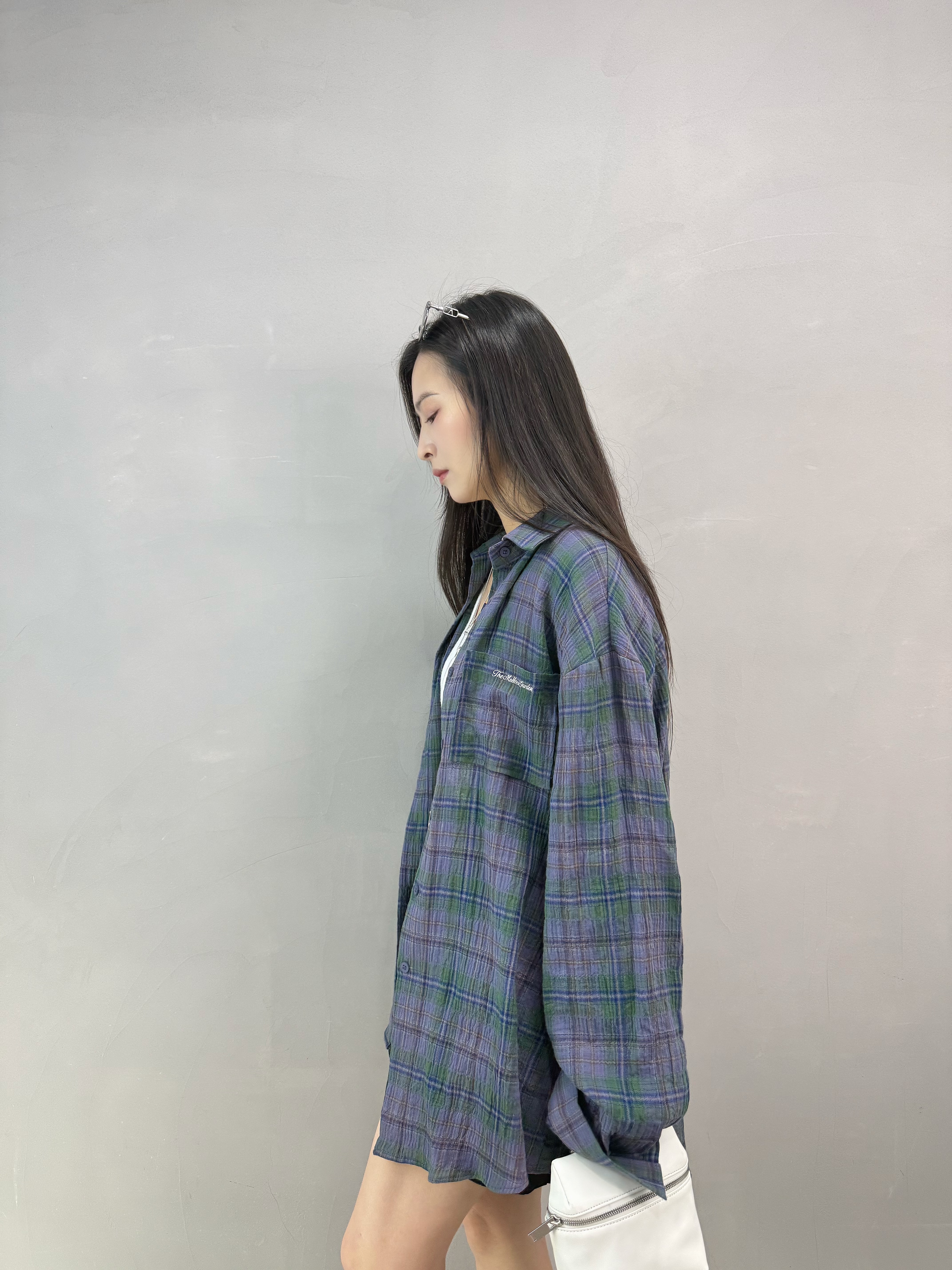 H08 拼色刺繡字格仔恤衫