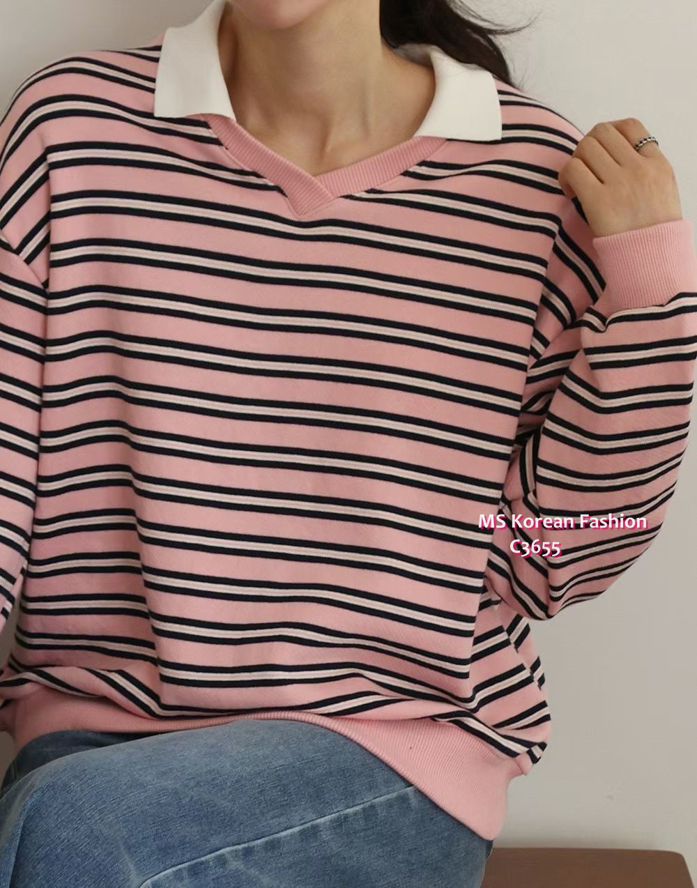 C3655 韓國🇰🇷靚色反領橫間top