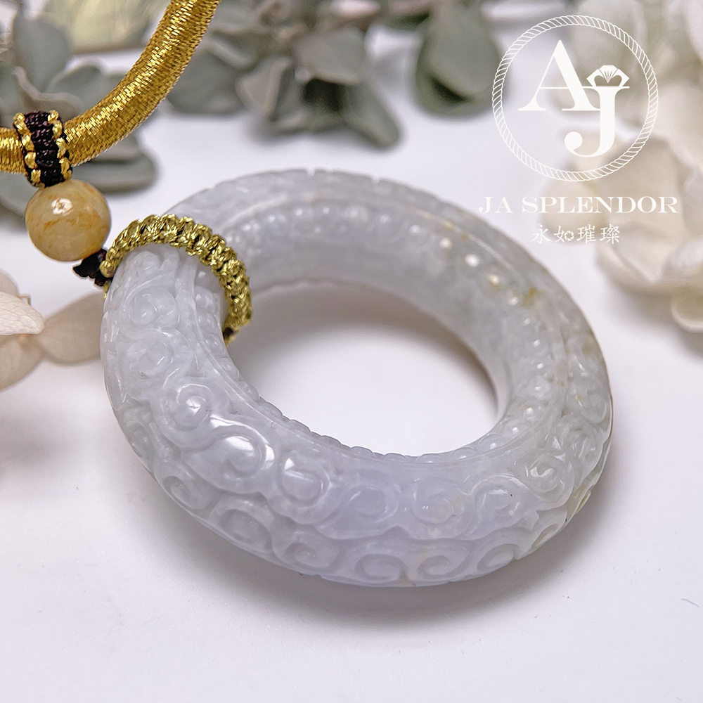 JN-3299 天然翡翠A玉 復古回紋順利招財黃翡精工雕刻糖環