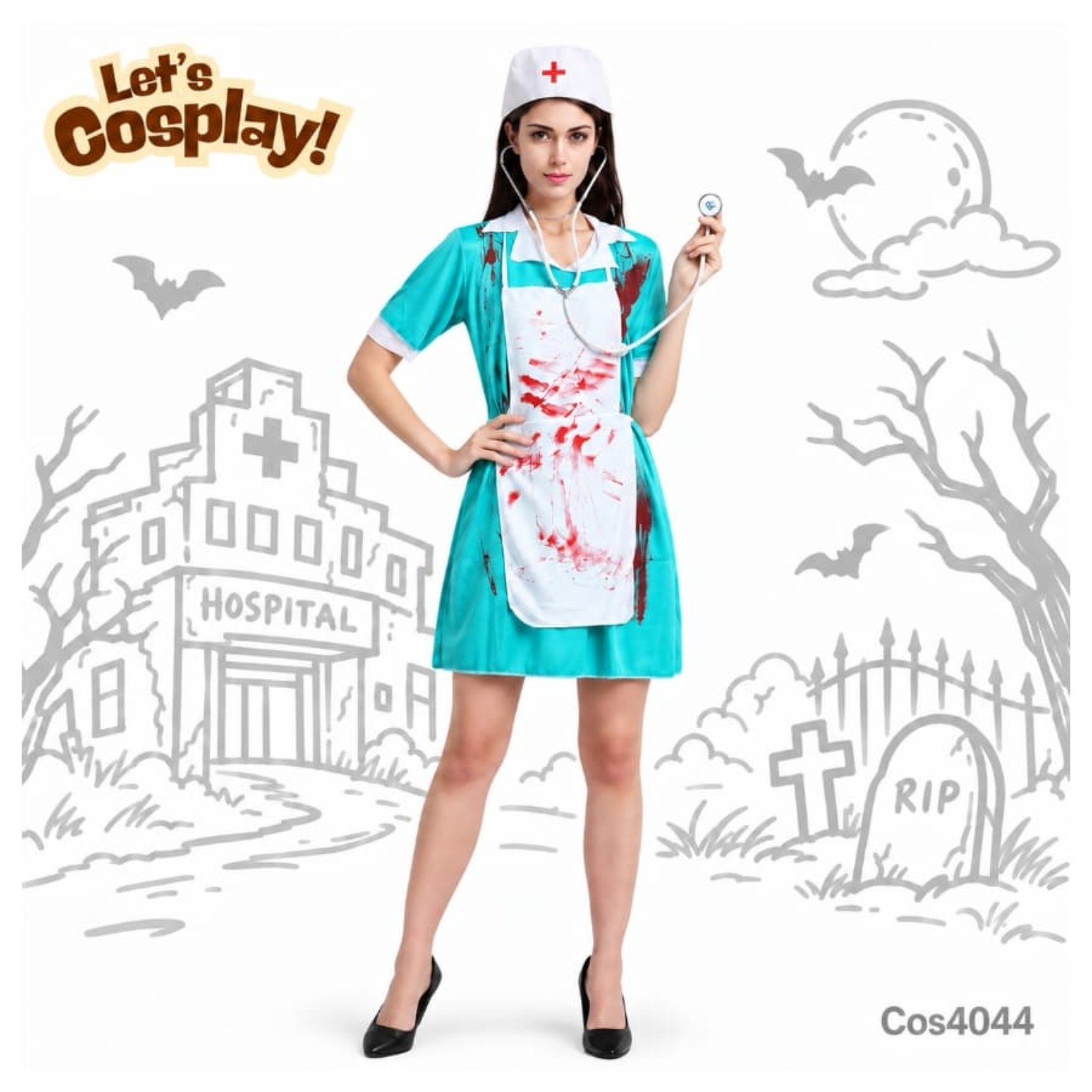 成人恐怖護士角色扮演服 萬聖節 Halloween Nurse Costume 情侶裝推薦｜COS4044
