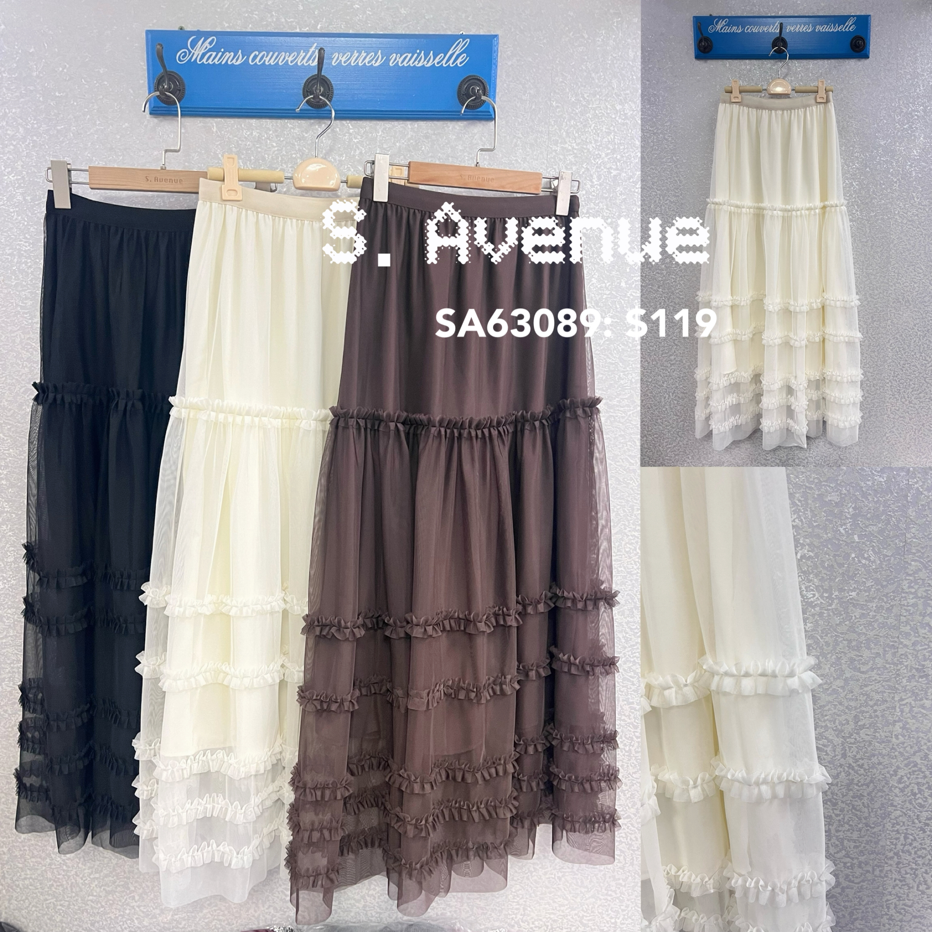 SA63089: 橡筋腰半截A字紗裙