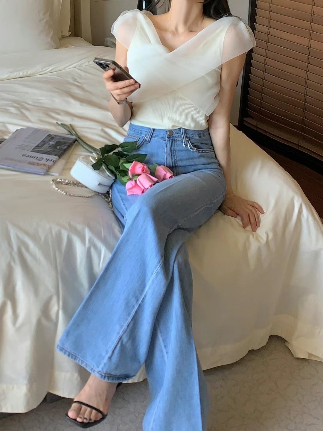 ♥︎CR溫柔交叉透紗小上衣