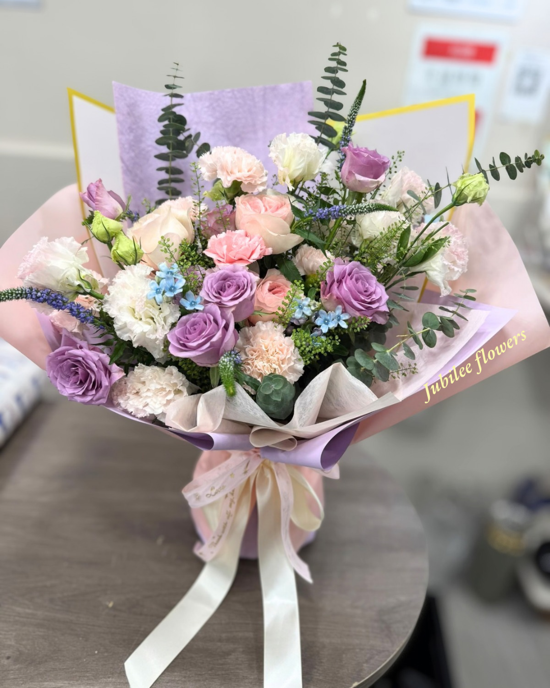 紫粉混色玫瑰花束