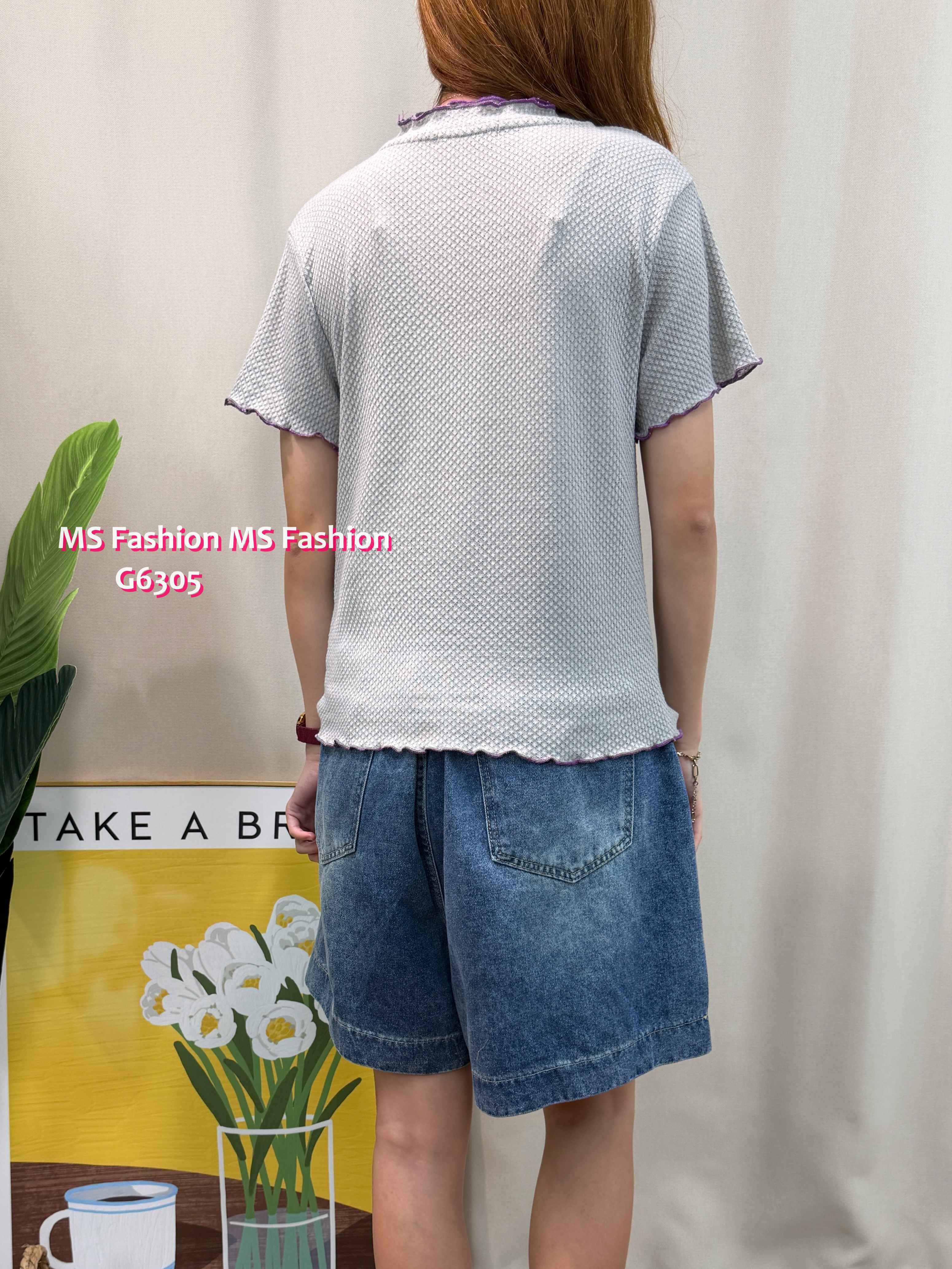G6305 木耳邊拼邊top