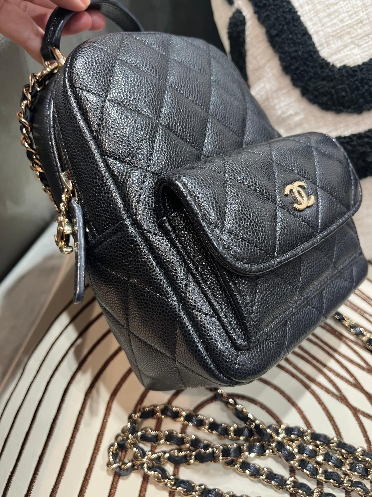 Chanel mini backpack 黑色荔枝牛皮淡金扣迷你背囊24C,100%Authentic,98%new ✅晶片✅dust bag✅box