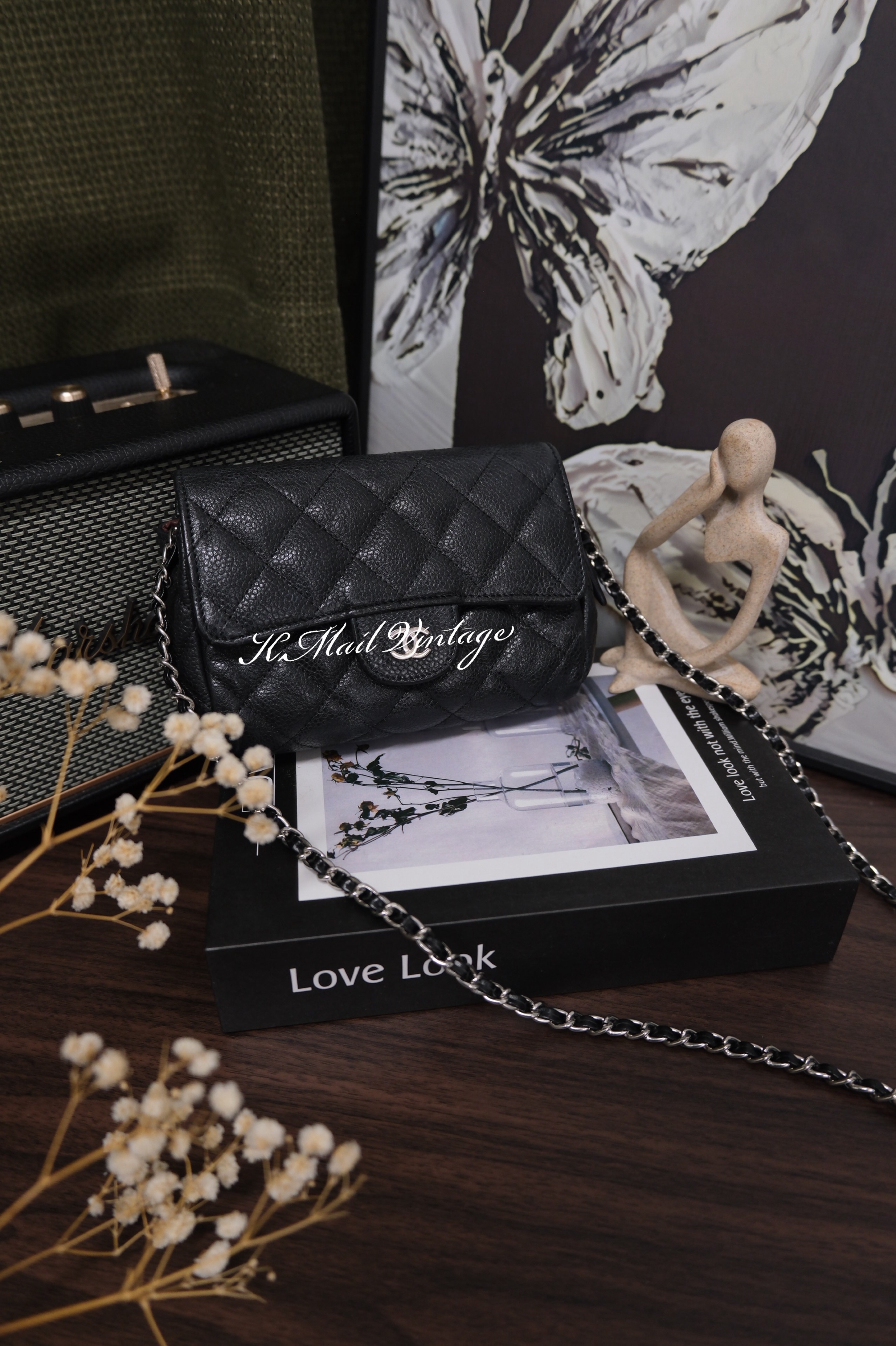 Chanel Matelasse Caviar Skin Pouch bag Black Silver