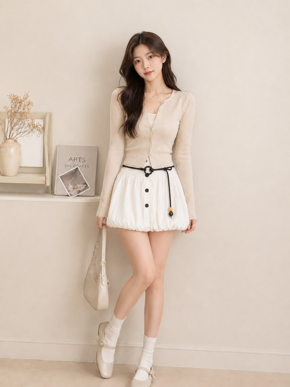 A021022 High Waist Bubble Skirt with Belt