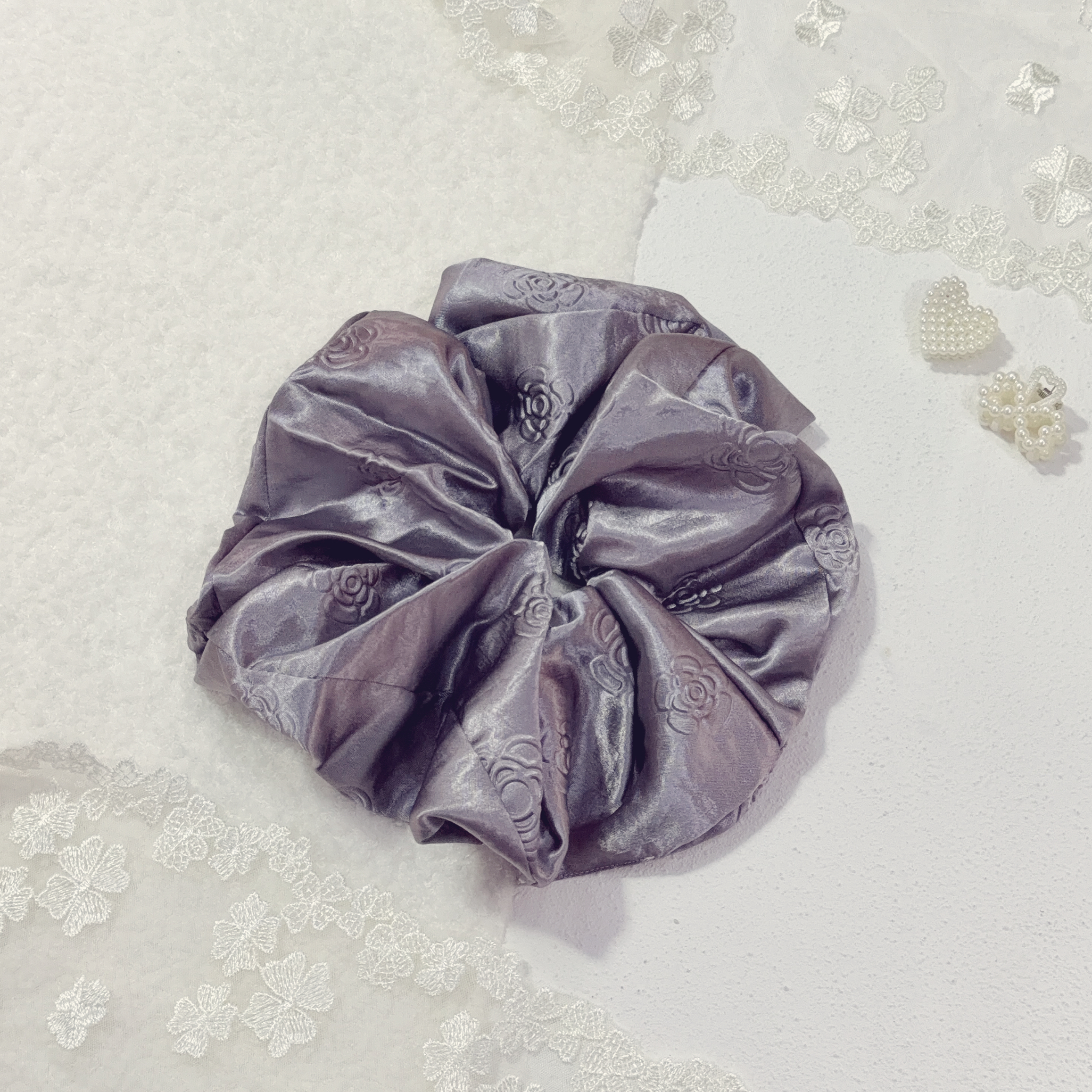 暗紋玫瑰花髮圈 (三色)