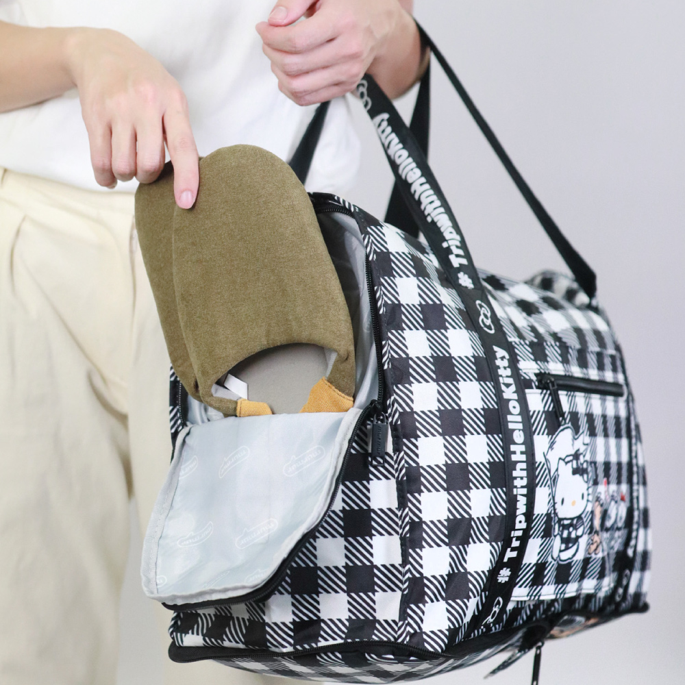 📦訂購 台灣代購 murmur Sanrio Hello Kitty 黑白格 完美折疊行李袋 旅行袋