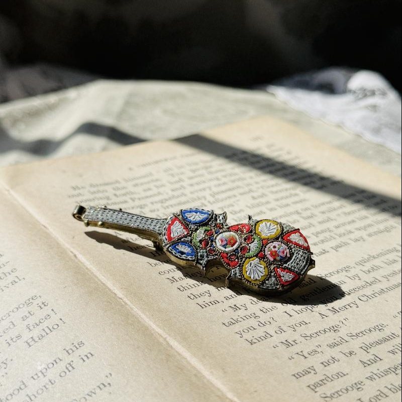 Rare! Antique Early to Mid-Century Italian Mosaic Guitar Brooch /Pendant (MT2389)