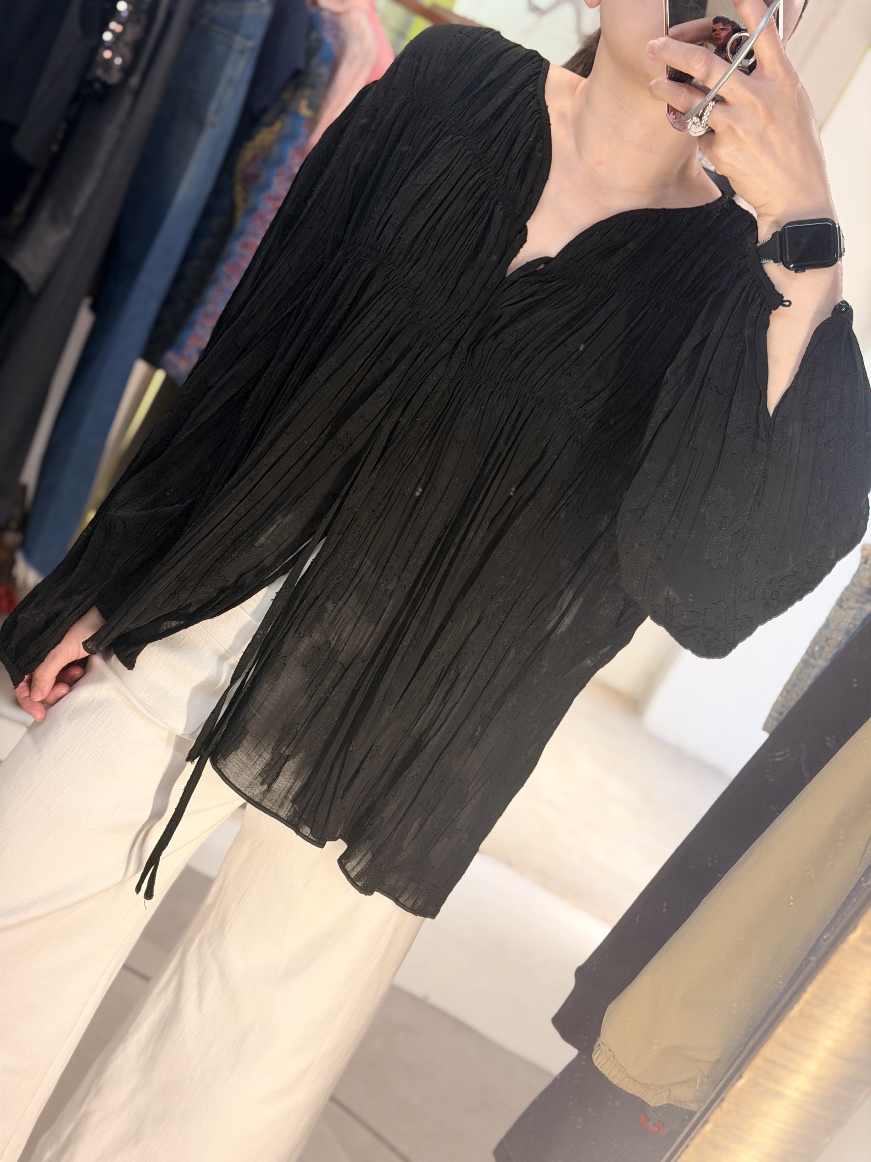 See-though black flower top