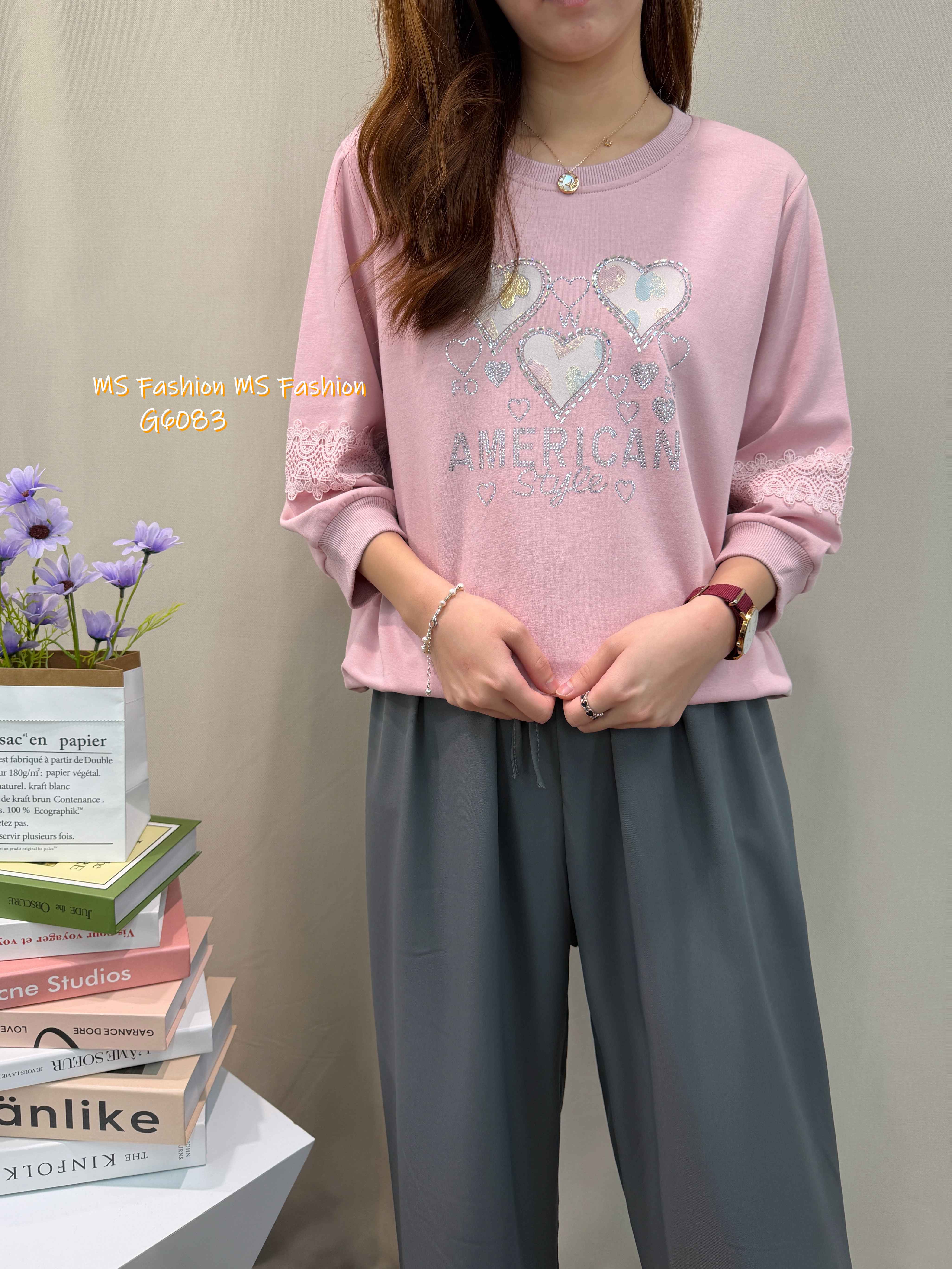 G6083 韓國🇰🇷心心圖案閃石top